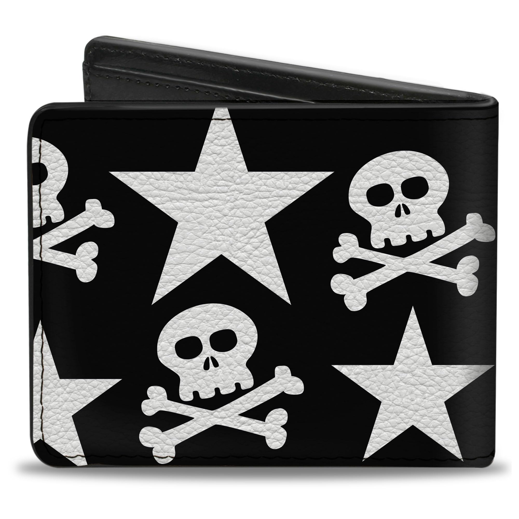 Buckle-Down Men's Wallet, Bifold, Skulls Stars Black White, Vegan Leather, Multi, 4.0