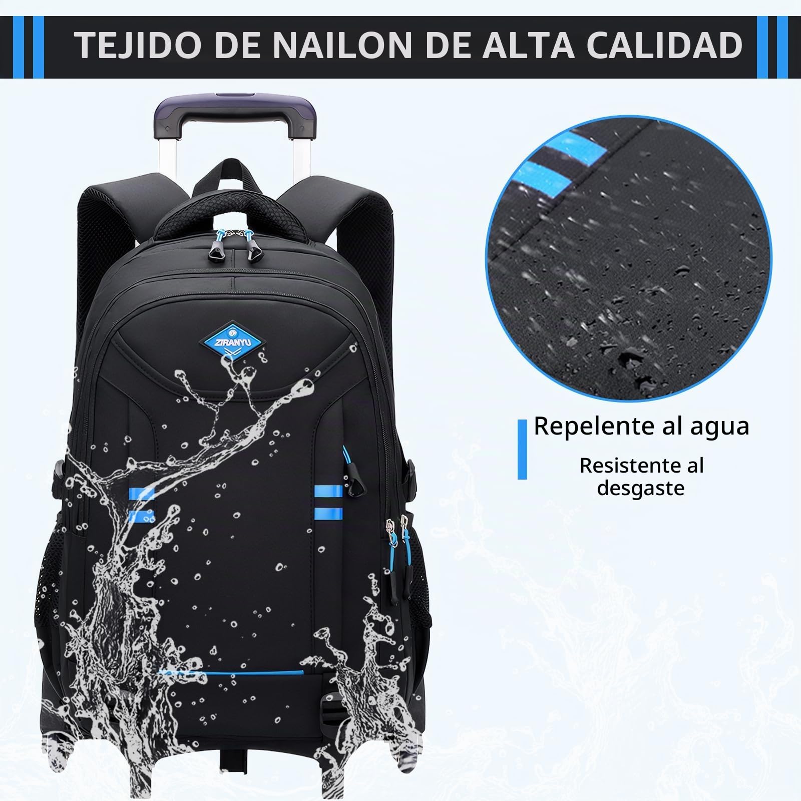 Amythe Mochila con Ruedas para Niños y Adolescentes, 6 Ruedas Negro | Mochilas Escolares Trolley Gran Capacidad para Chicos 9 10 12-18 años , Desmontable Carro Mochila para Viajes y Escuela
