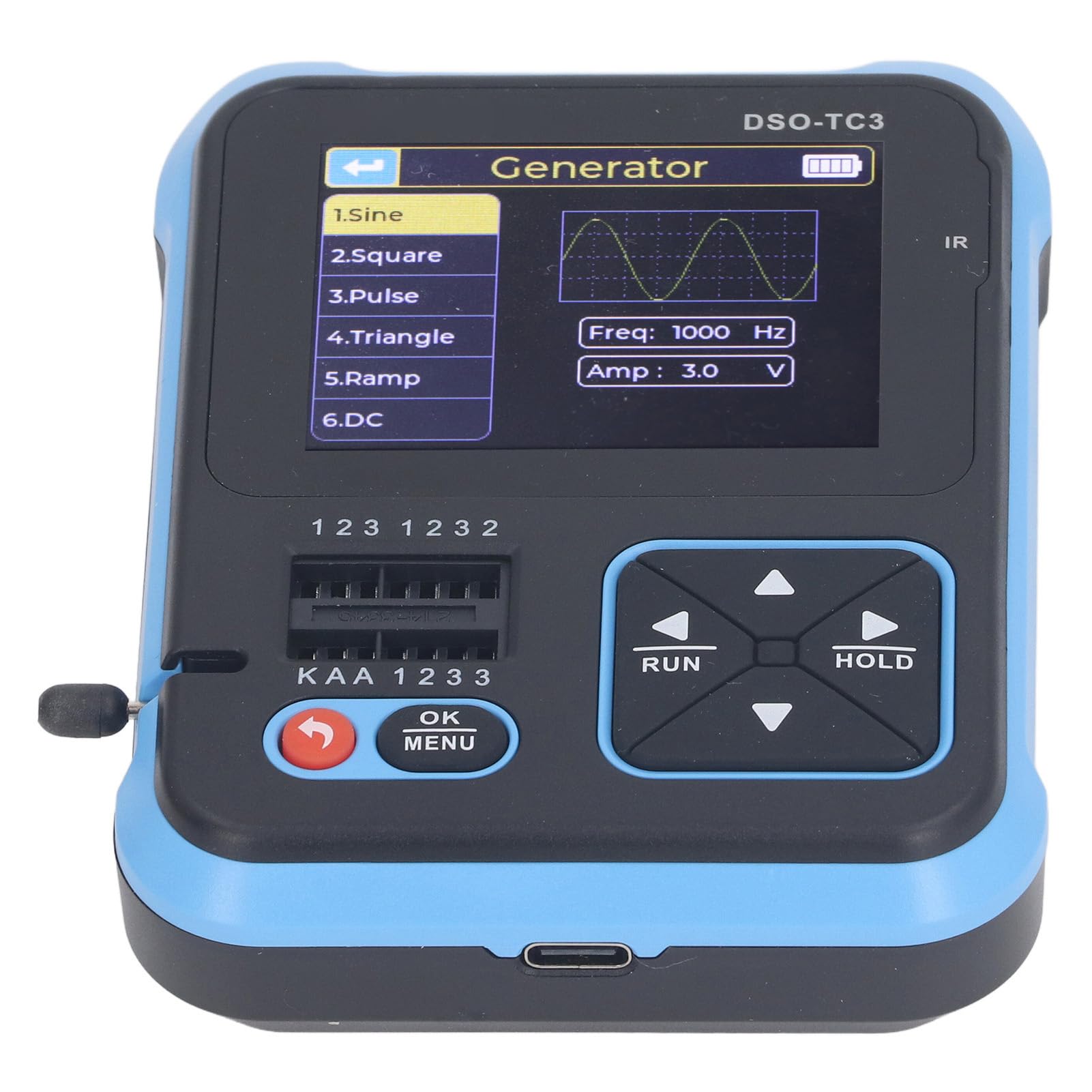 Duokon Osciloscopio DSO TC3, Osciloscopio Portátil 3 en 1, Probador de Componentes Digitales ABS y Generador de Funciones, 500 KHz 10 S, para Estudiantes Ingenieros Reparación de Laboratorio
