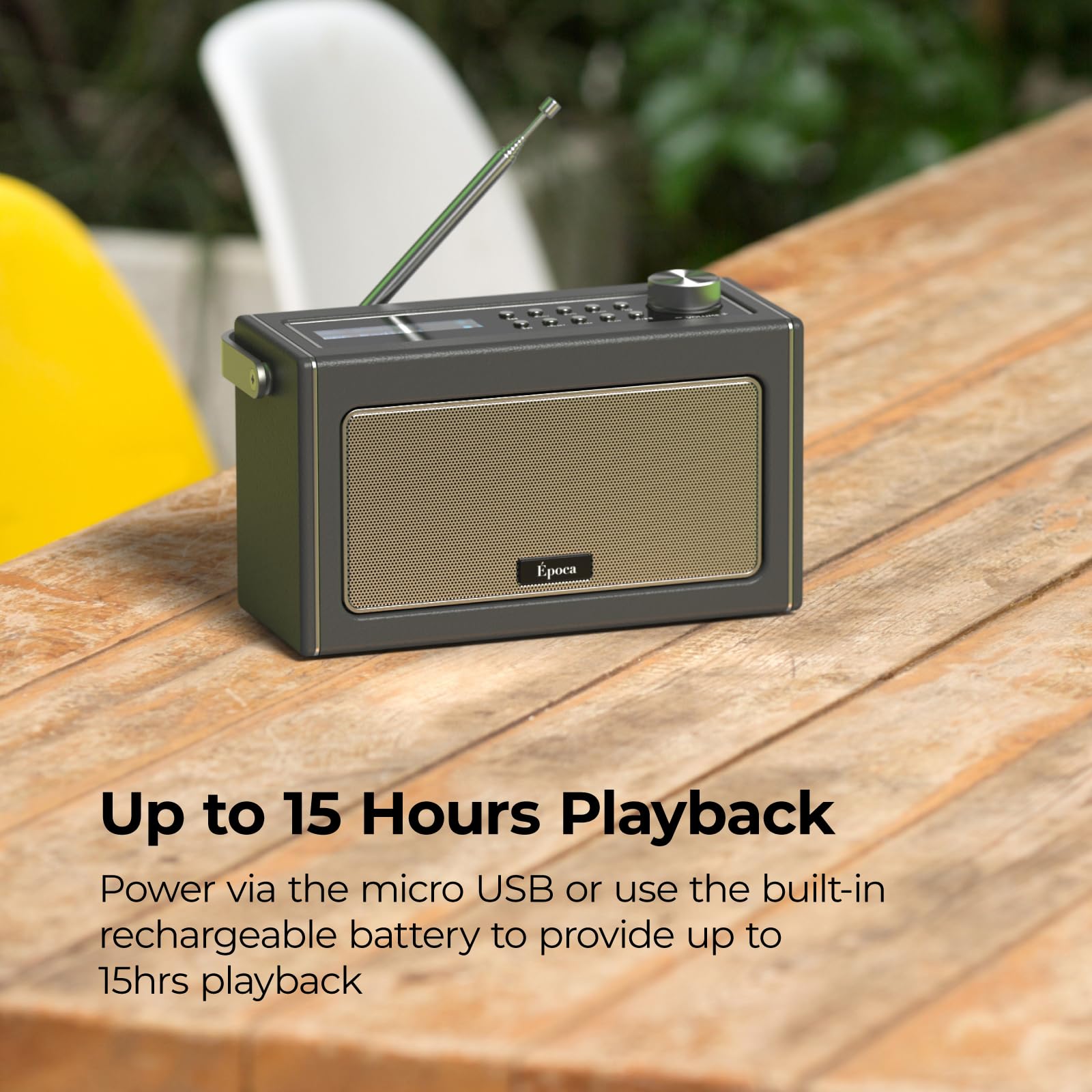 Radio DAB/DAB Plus, radio FM, haut-parleur Bluetooth portable, radio numérique avec charge USB pour 15 heures de lecture, haut-parleurs stéréo Bluetooth, rechargeable