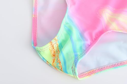 Miniatura 8 de Akokvlar Traje de baño de unicornio de una pieza de sirena para niñas pequeñas, conjunto de dos unidades