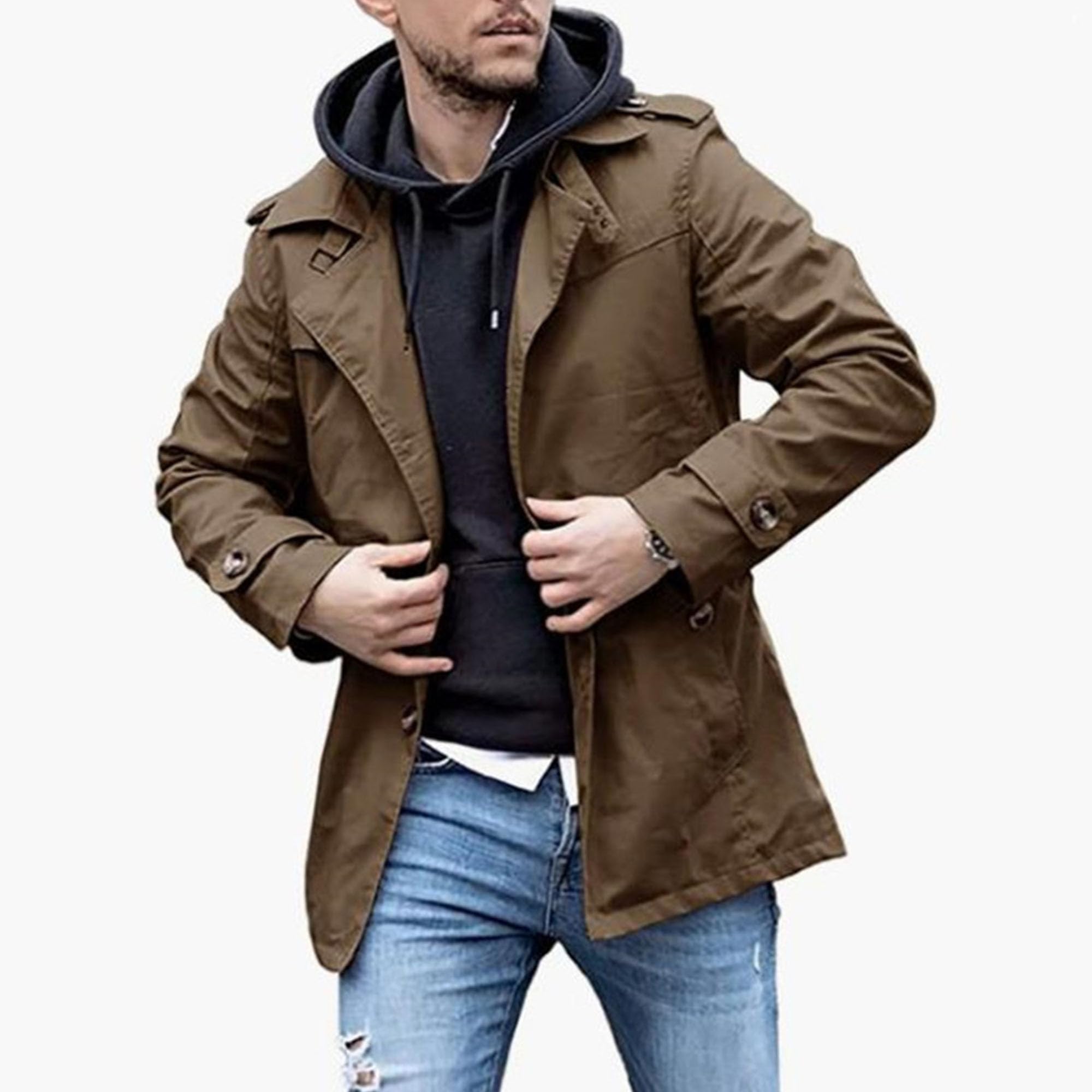 JEKE-DG Mens Classic Slim Fit Trench Coat Notched Lapel Single Breasted Windbreaker Casual Lightweight Overcoat (5X-Large,Grey)