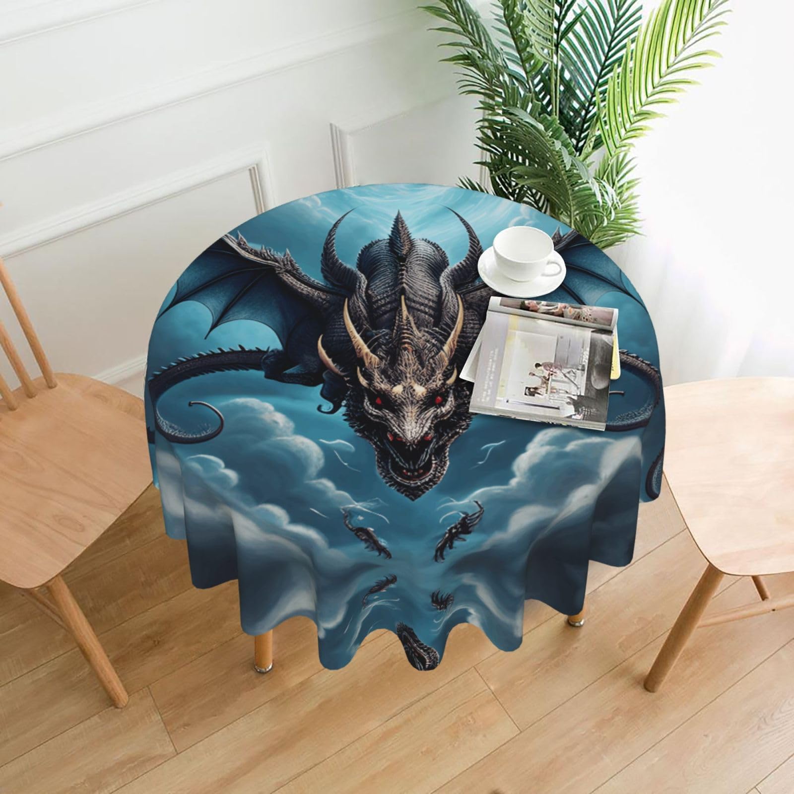 YYHWHJDE Flying Dragon Prints 60in Round Decorative Tablecloth – High-Grade Polyester Throw for Stylish Dining & Event Table Protection