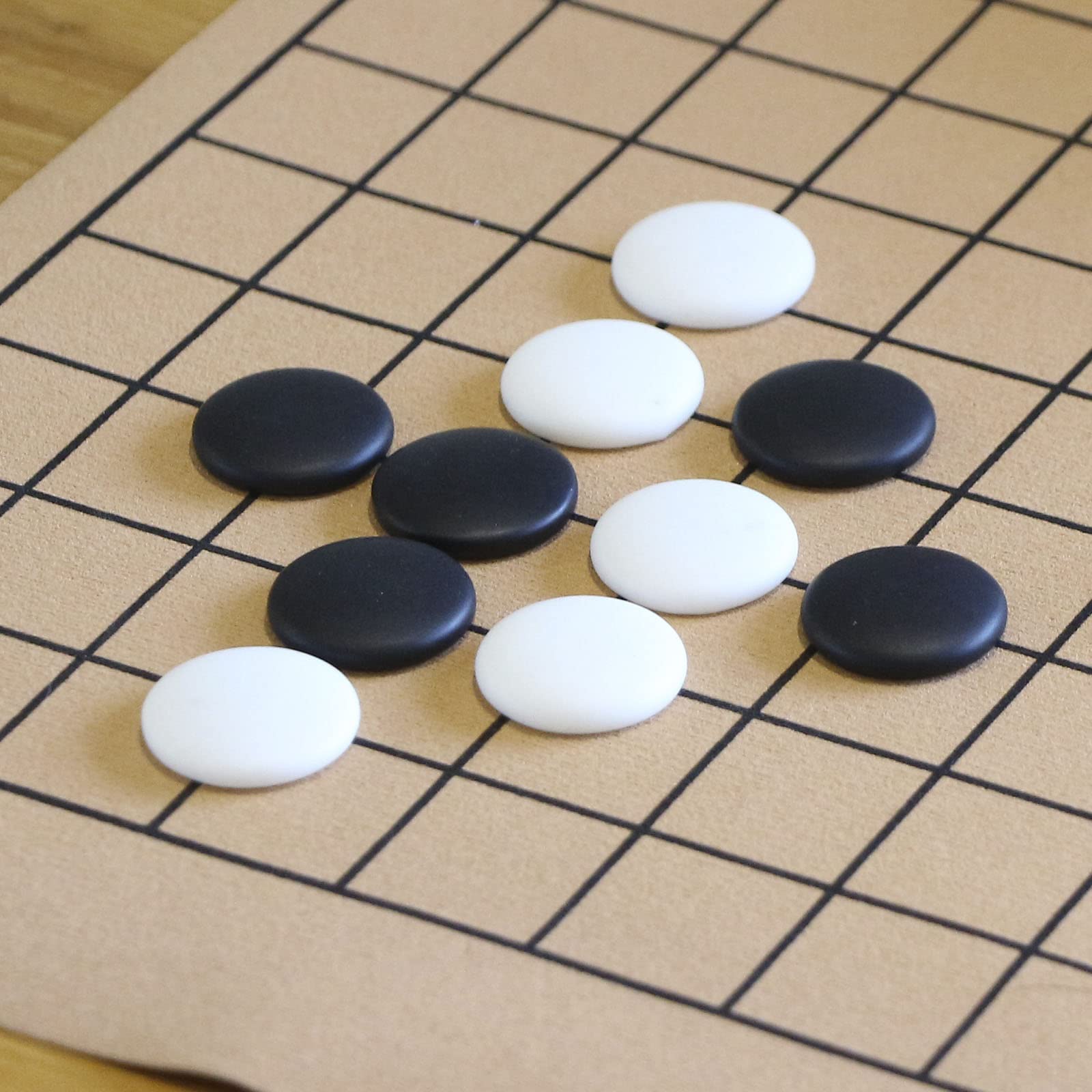 Travel Go Set Single Convex Ceramic Stones with 13x13 / 19x19 Roll Up and Foldable Chessboard Black and White Go Jar Classic Strategy Board Game (Baduk/Weiqi)
