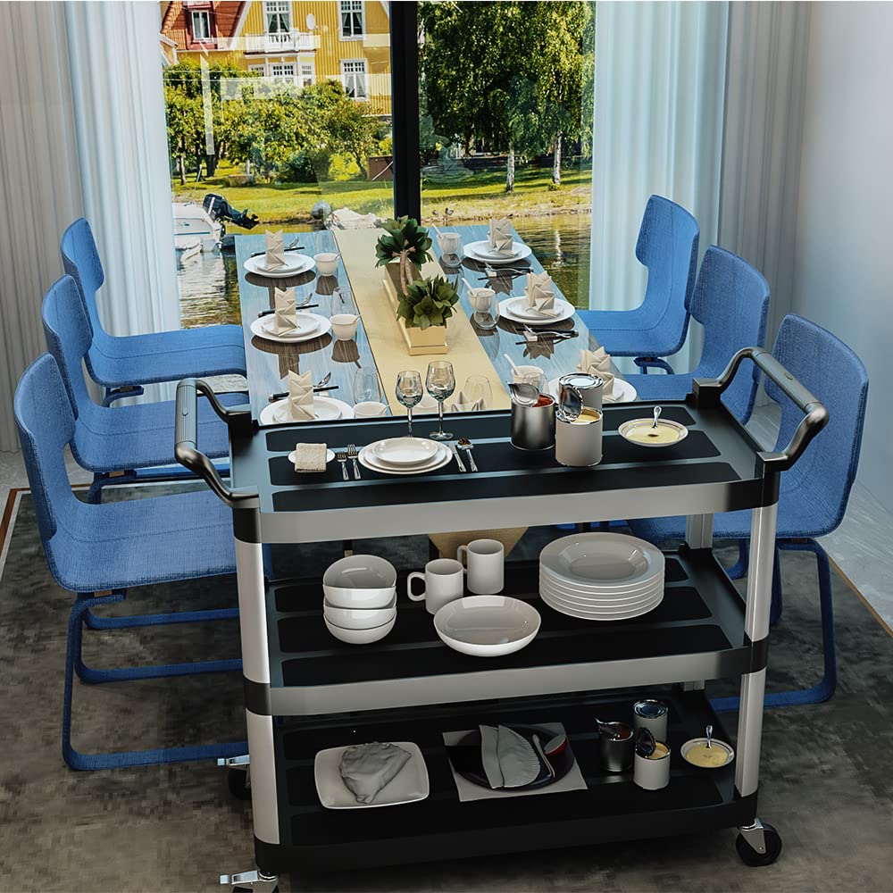 BPT Servierwagen mit 3 Böden Partition Küchenwagen,Tragfähigkeit 200 kg,Reinigungswagen im Restaurant，Hotel Schul Küche Abräumwagen Rollwagen (Modell 1)