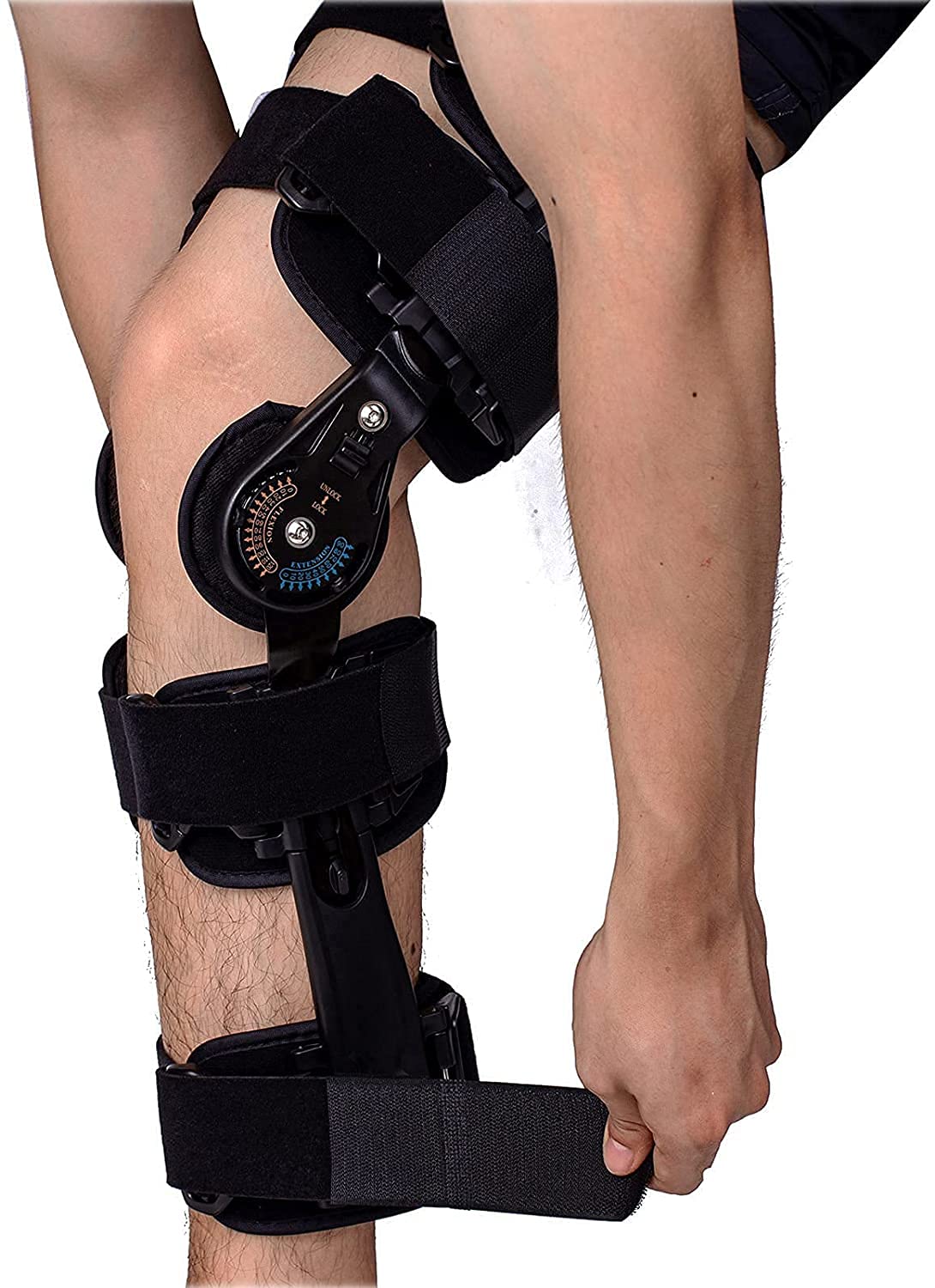 Rodilleras menisco y ligamento para Artritis Brace de rodilla con bisagras ROM Ajustable Post Op Knee Soporte de ortesis Protector Inmovilizante for la pierna izquierda y la pierna derecha, tanto homb