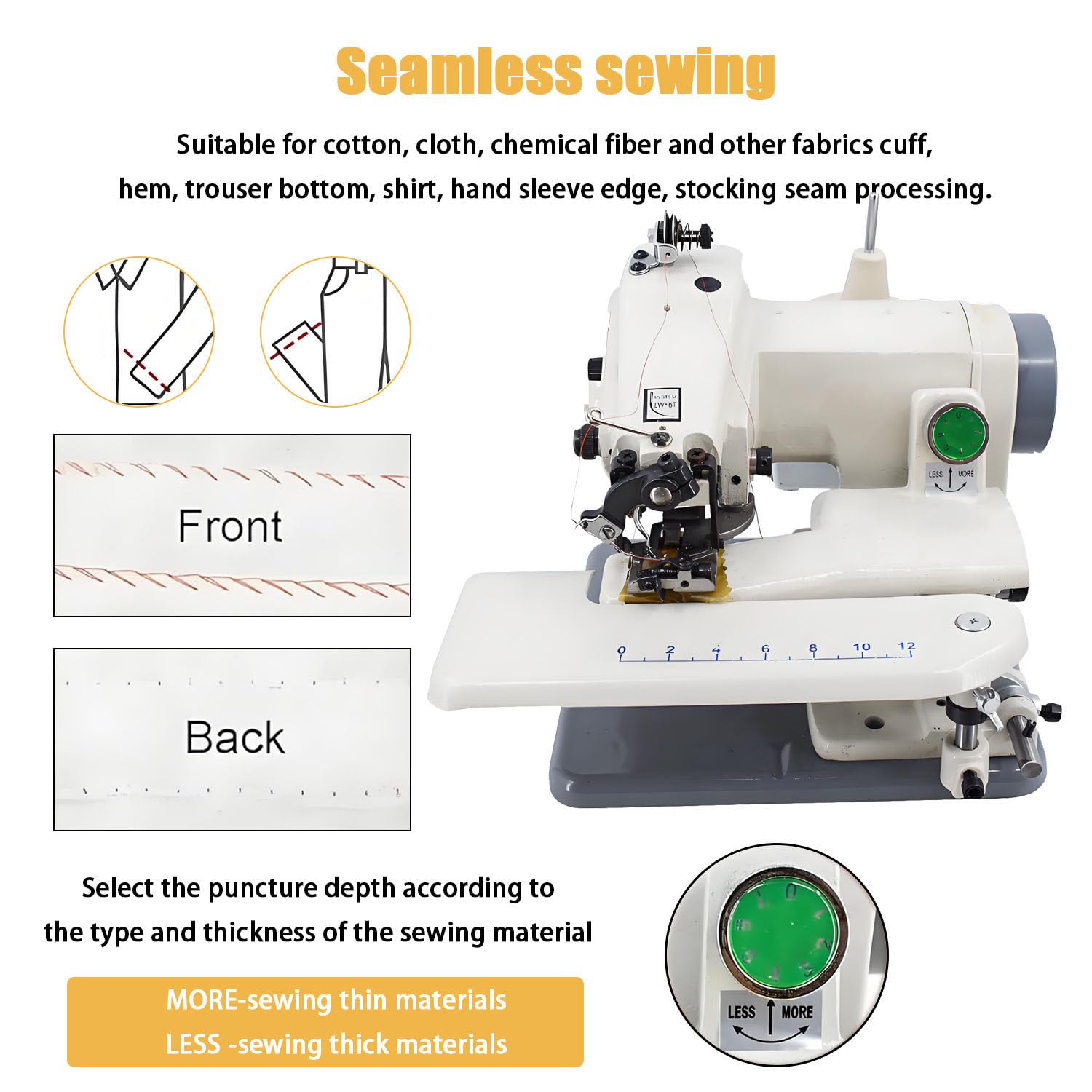 Máquina de Coser de sobremesa portátil con puntada Invisible, Mesa ancha, Longitud de puntada de 3 a 8 mm, Ideal para puños, bajos de Pantalones y Faldas.