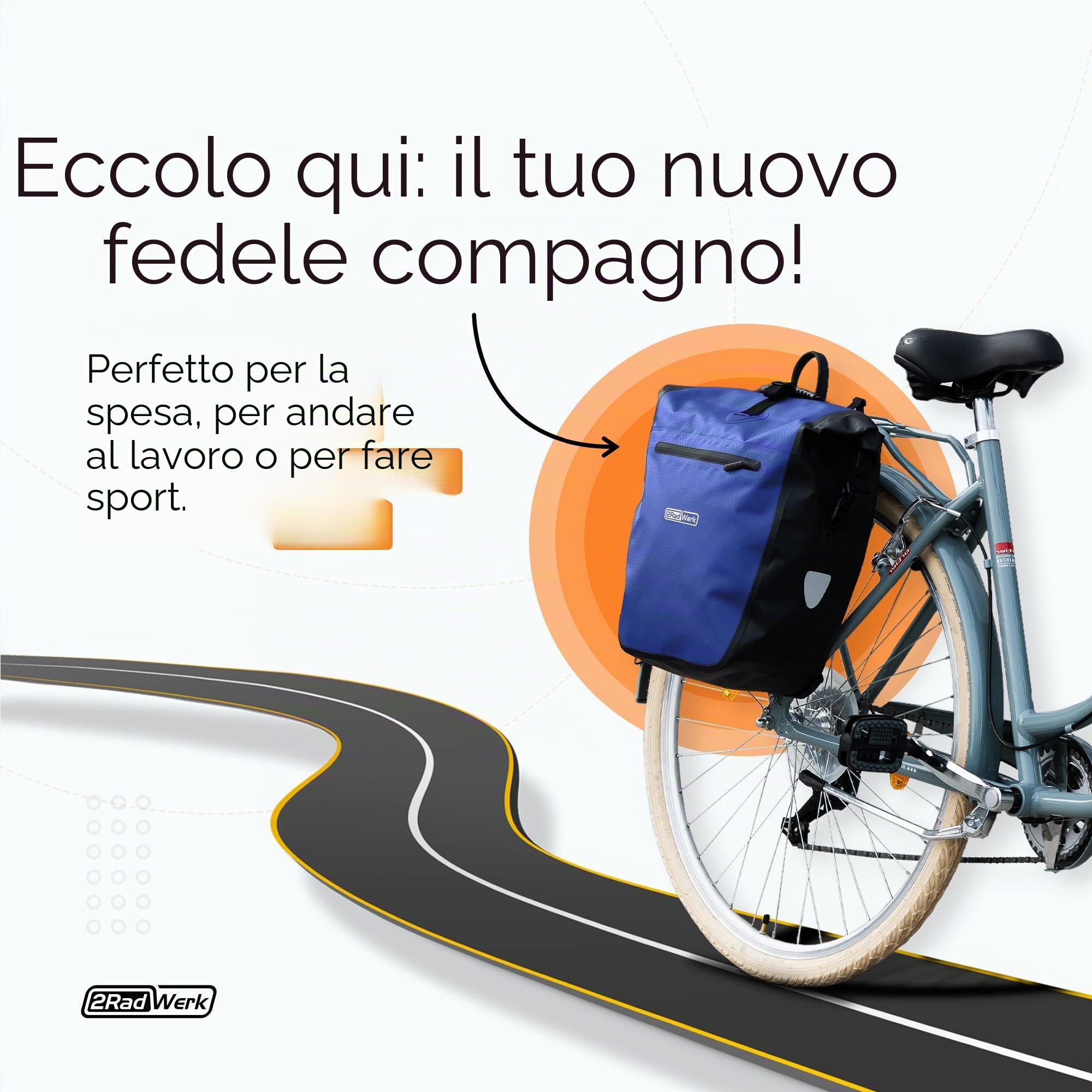 2Radwerk Borsa da bicicletta per portapacchi da 25,4 l, 100% impermeabile, con maniglia per il trasporto e tracolla, portapacchi per bicicletta, borsa per portapacchi posteriore, 56,5 x 30 x 15 cm