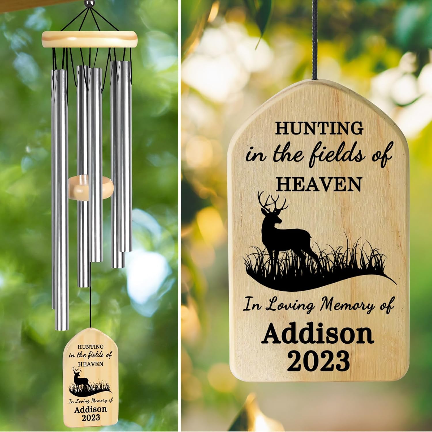 Memorial Wind Chimes - Hunting in Heaven Memorial Gifts - Sympathy Gifts for Lost of Loved One Who Loved to Hunt - Bereavement Gifts for Loss of Father, Husband, Brother, Grandpa or Hunter