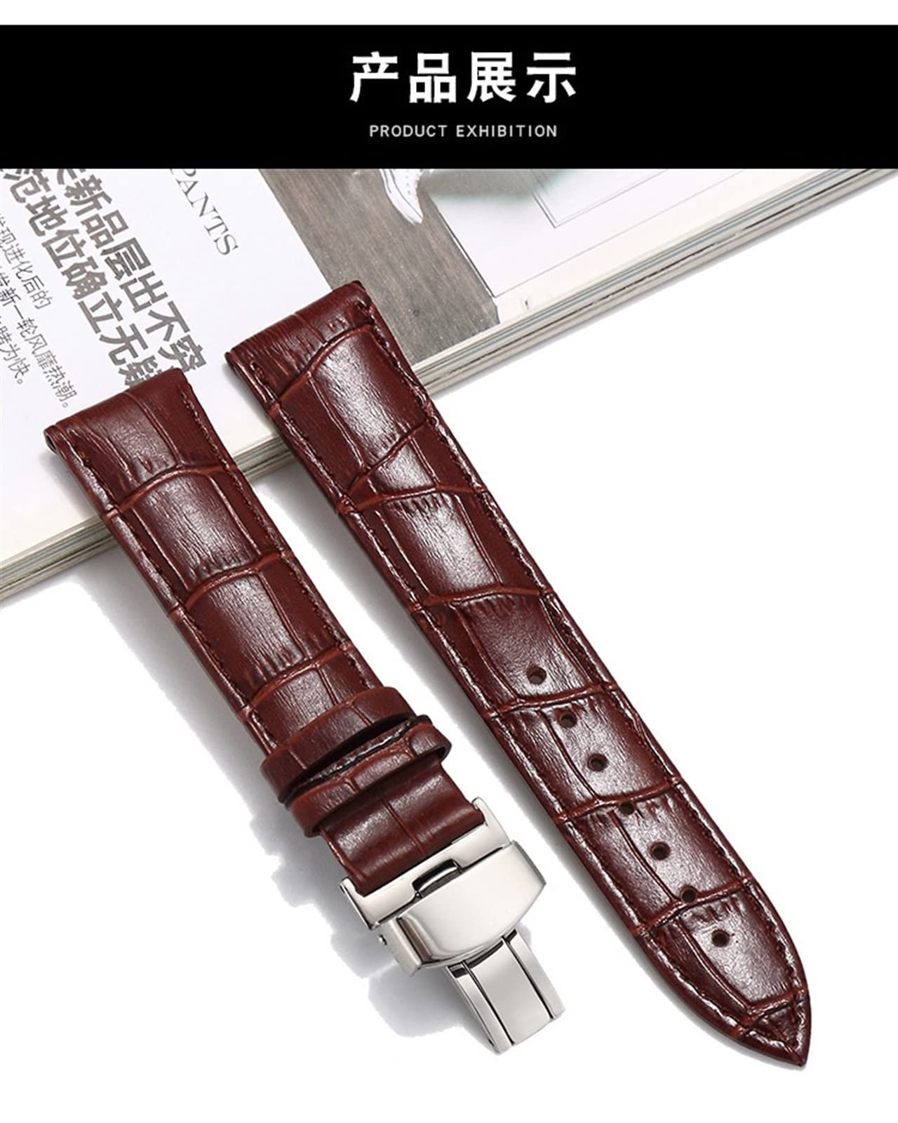 CARZE Uhrengurt echtes Lederband Edelstahl Schmetterlingsschnalle Accessoires for Männer und 19 mm 20 mm Accessoires ansehen