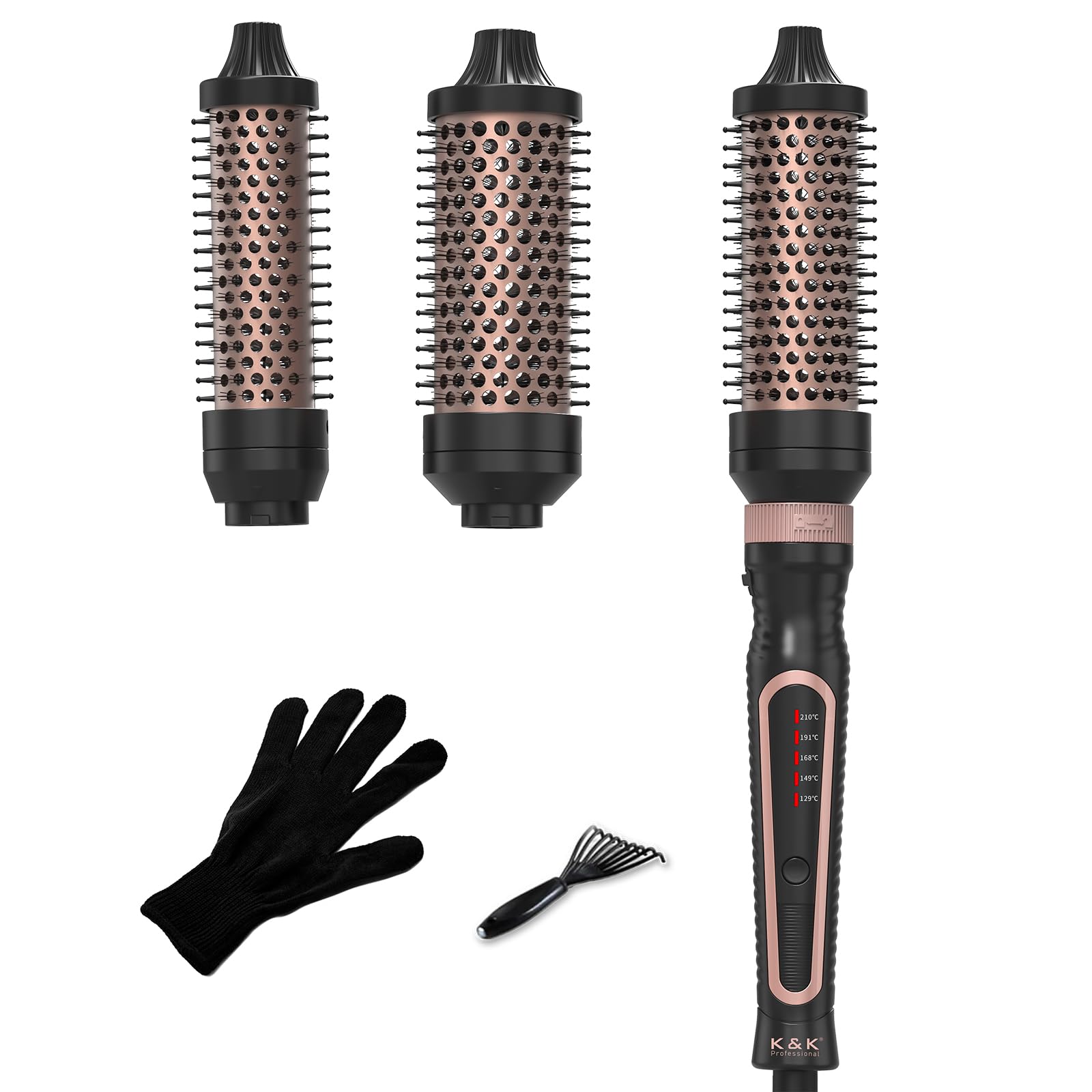 Thermal Brush 3 in 1 Set Ionic Heated Round Curling Create Volume & Smoother Hair Style for Fully Dried Hair Ceramic Fast Heating Curling Iron Brush with Temperature Lock & Auto-Power Off (Black)