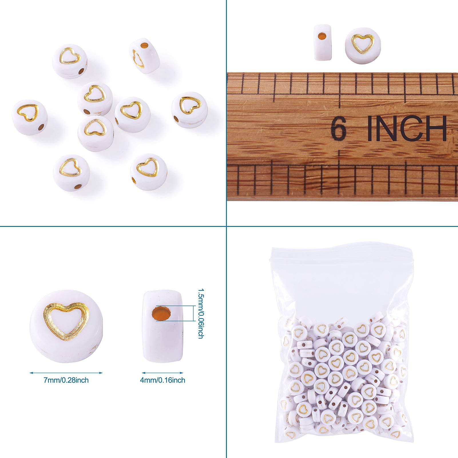 Swpeet 402Pcs 8 Colori Perline di cuore per la fabbricazione di gioielli, 6 mm Perline Spacer di cuore piccolo foro a forma sciolta fai da te con stringa elastica e forbici per