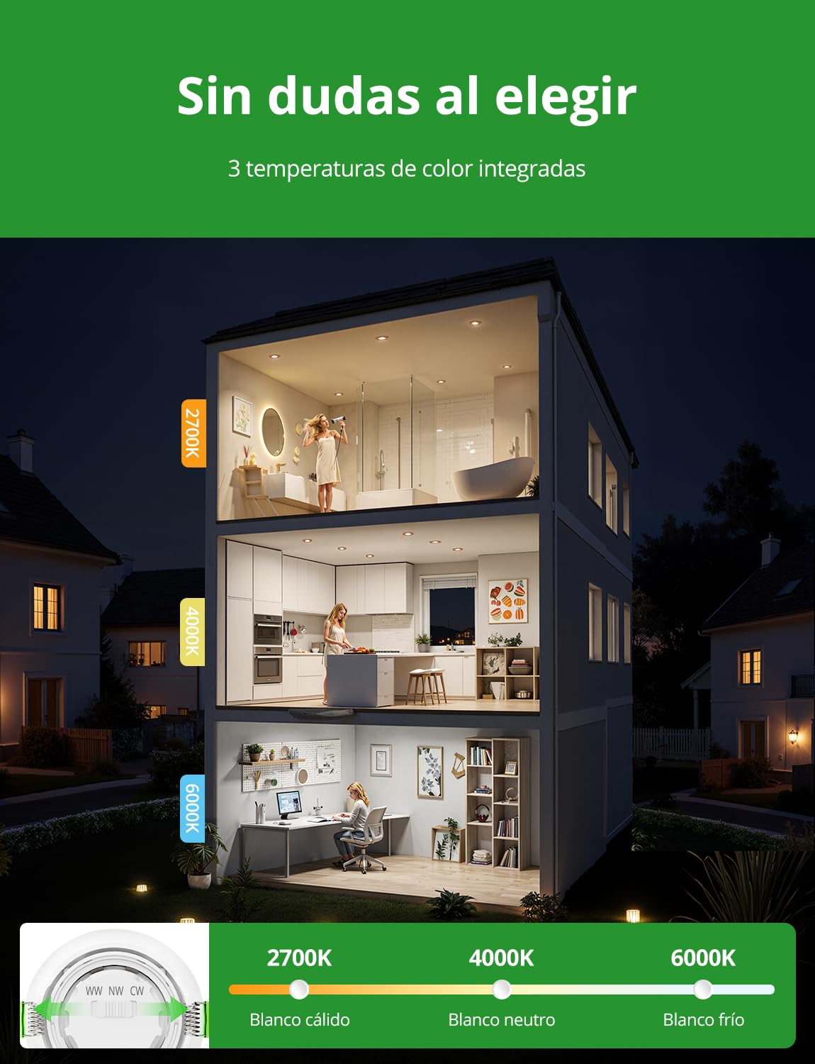 HOMEOW Focos Led Interior Techo Regulable Ojos de Buey Led IP44 Baño | Downlight Led 230V Dimmable Madera, Foco Empotrado Techo Led 72mm - 80mm 5W Cocina, Pack of 10 + 1 LED reemplazable