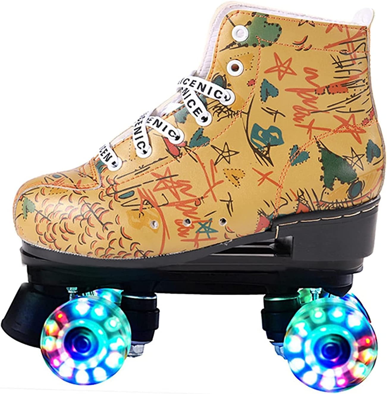 Double Row Roller Skates-Comfortable Pu Leather Microfiber Material 4 Roller Skates Suitable for Beginners, Teenagers and Adults,B1-38