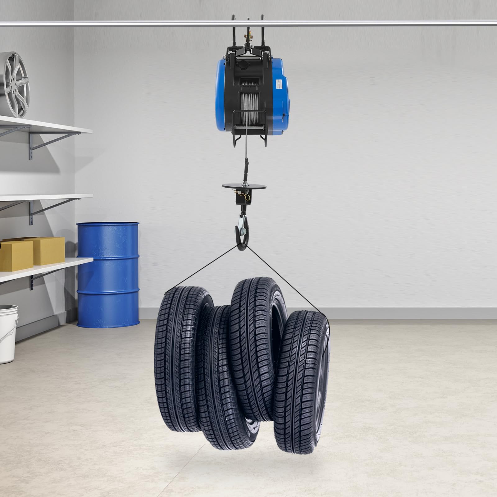 Elektrischer Hebezug 1500W Seilzug, 250 kg Motorwinde mit 30 m Stahlseil, Seilwinde als kleiner Kran für Werkstatt und Garage, Winde und Flaschenzug mit Funkfernbedienung