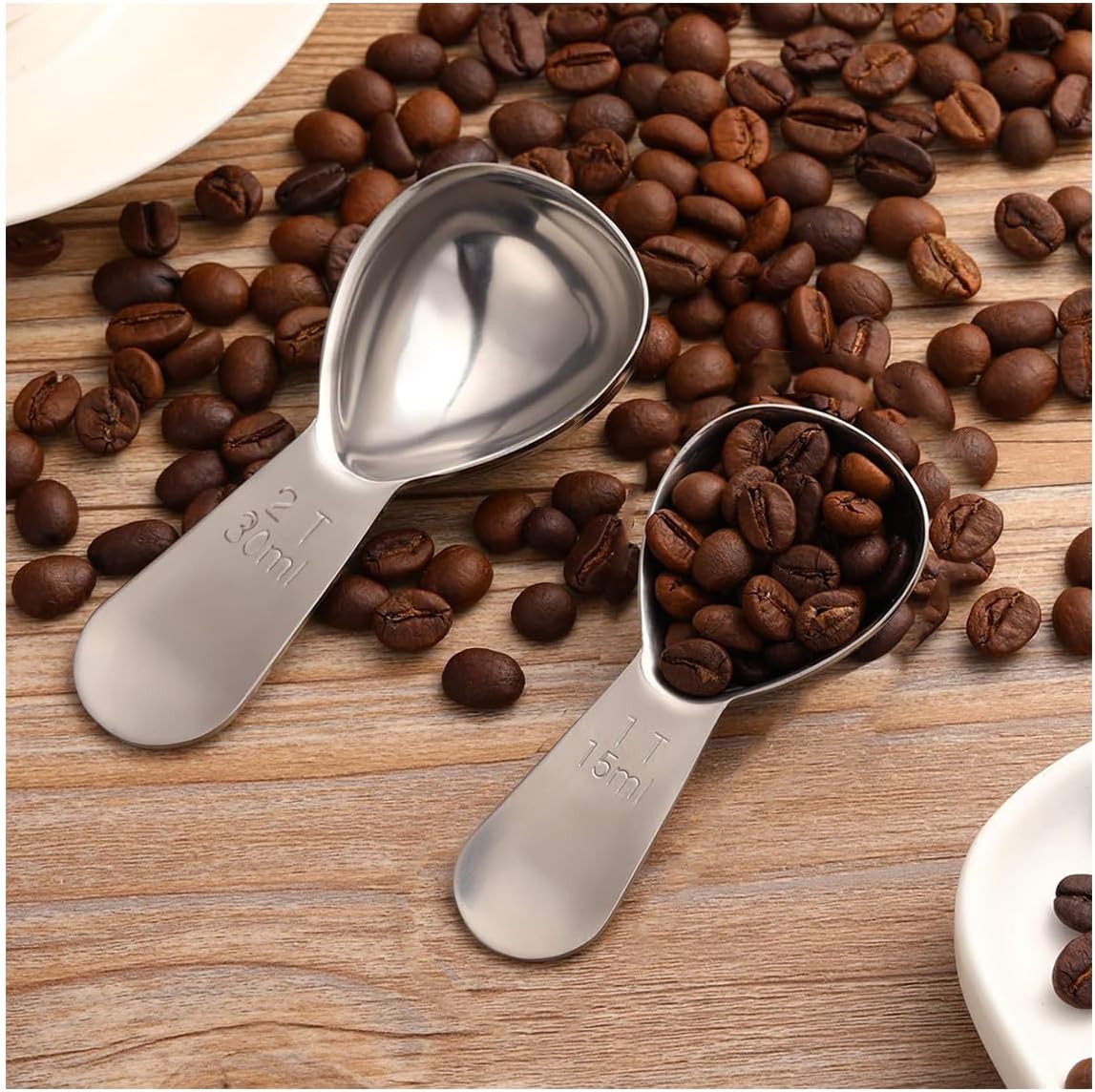 Coffee Scoop 2Pcs – Stainless Steel Coffee Measuring Scoop 1 Tablespoon 15ML/30ML,Short Handle Exact Measuring Spoons Coffee & Tea Scoop, Kitchen Gadgets for Cooking & Baking (Silver 15ML&30ML)