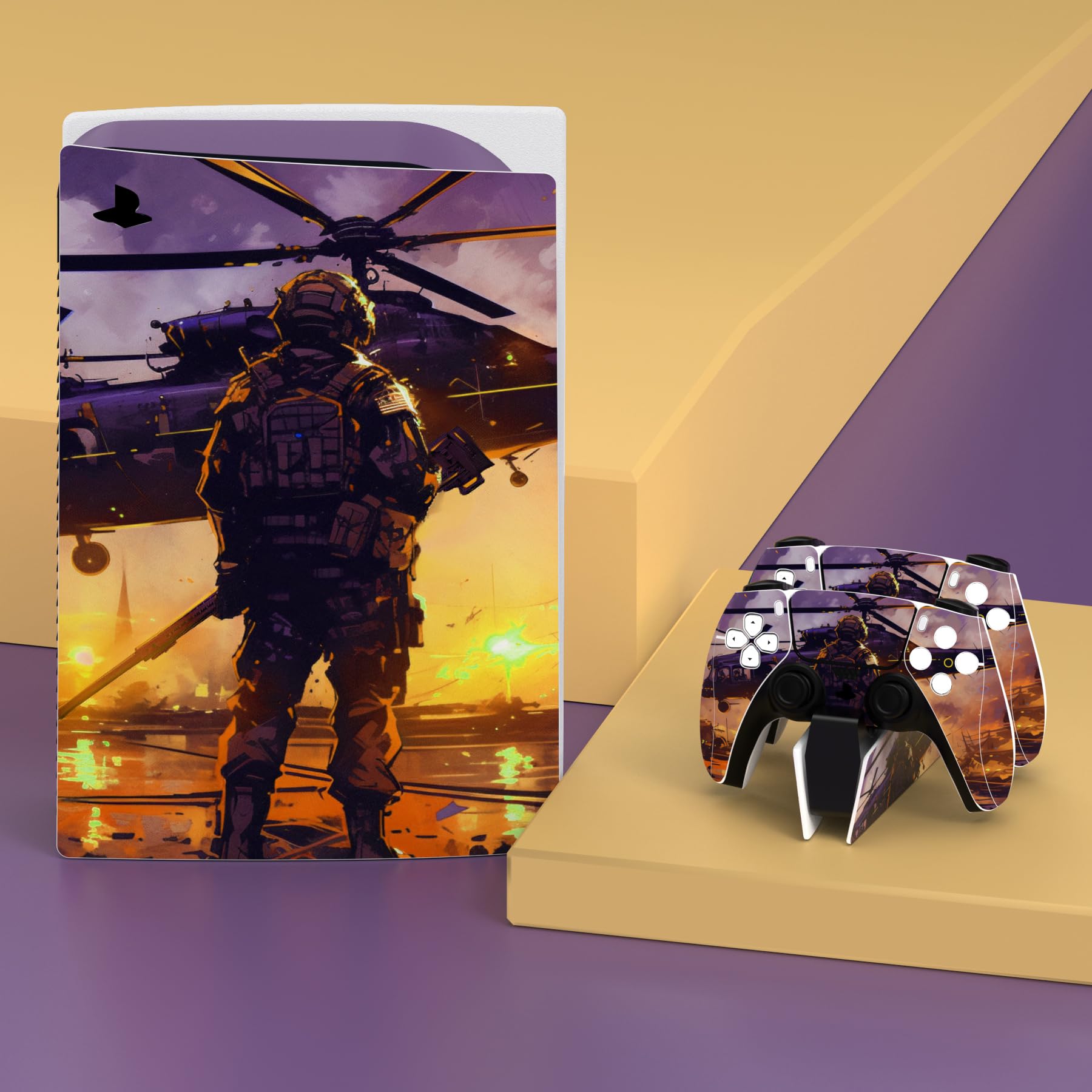 playvital Autocollant Skin pour ps5 Manette,Sticker pour ps5 Console Disc Edition & Station de Charge & Casque & Télécommande-Aube Brisée