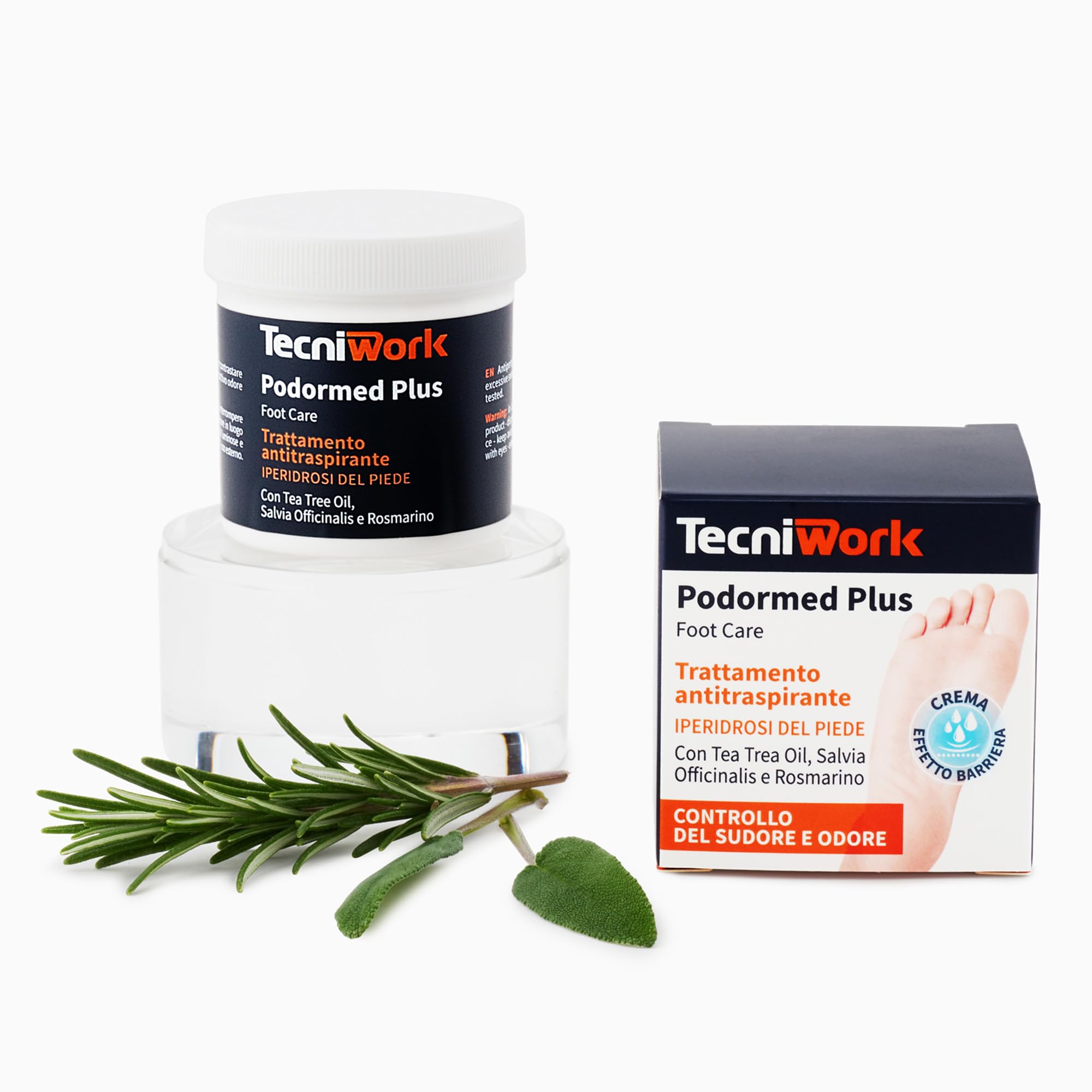 Podormed Plus Crema Antitraspirante Piedi 75 ml – Stop Iperidrosi & Odori – Tripla Azione Barriera + Assorbente + Igienizzante con Tea Tree, Salvia, Rosmarino – Dermatologicamente Testata