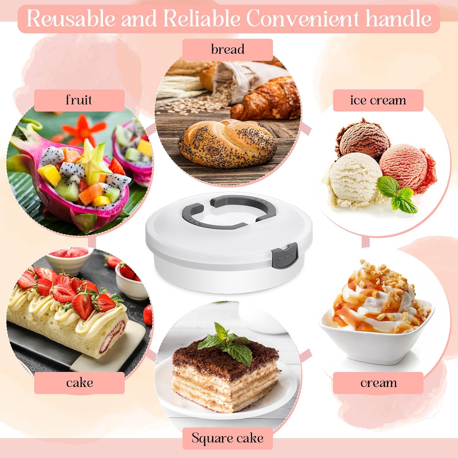 Vesici Set of 3 12'' Round Pie Holder Insulated Thermal Casserole Carriers for Hot or Cold Food 2 Pcs Plastic Cake Container with Lid Handle Portable Cake Carriers for Transport Cupcake Pie Pastry