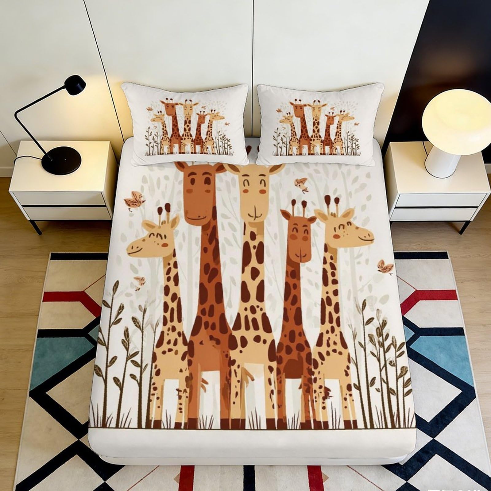 Jqzkxnhpbr Style-9 3D Printed Giraffe Family Fitted Sheet Microfiber Soft Brown Yellow Animal Mattress Cover For Bedroom Dorm Decor 90X200x25cm