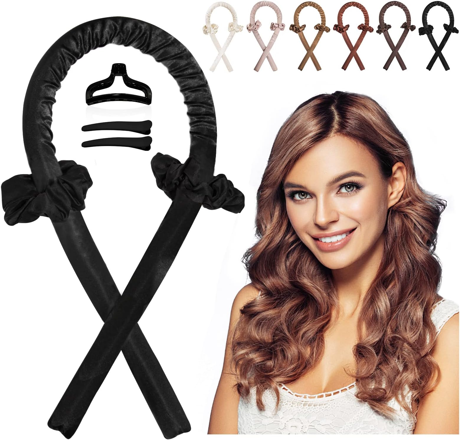 cobinaanHeatless Curling Rod Headband No Heat Hair Curlers for Long Hair Silk Curls You Can To Sleep In Overnight, Soft Rubber Hair Rollers, Curling Ribbon and Rods for Natural Hair (Black)
