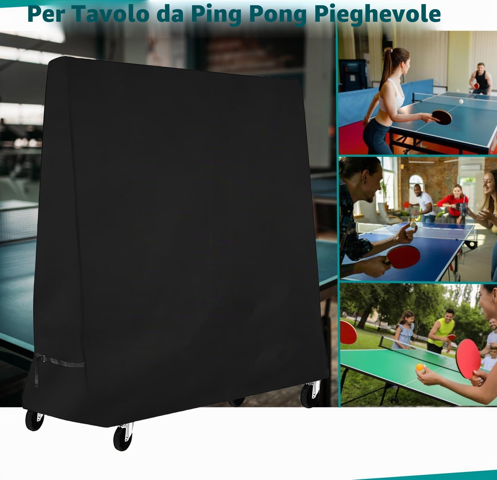 Copertura per Tavoli da Ping pong con Fibbie Antivento, per Tavolo da Ping Pong Impermeabile per Esterni e Interni,185 x 70 x 165cm