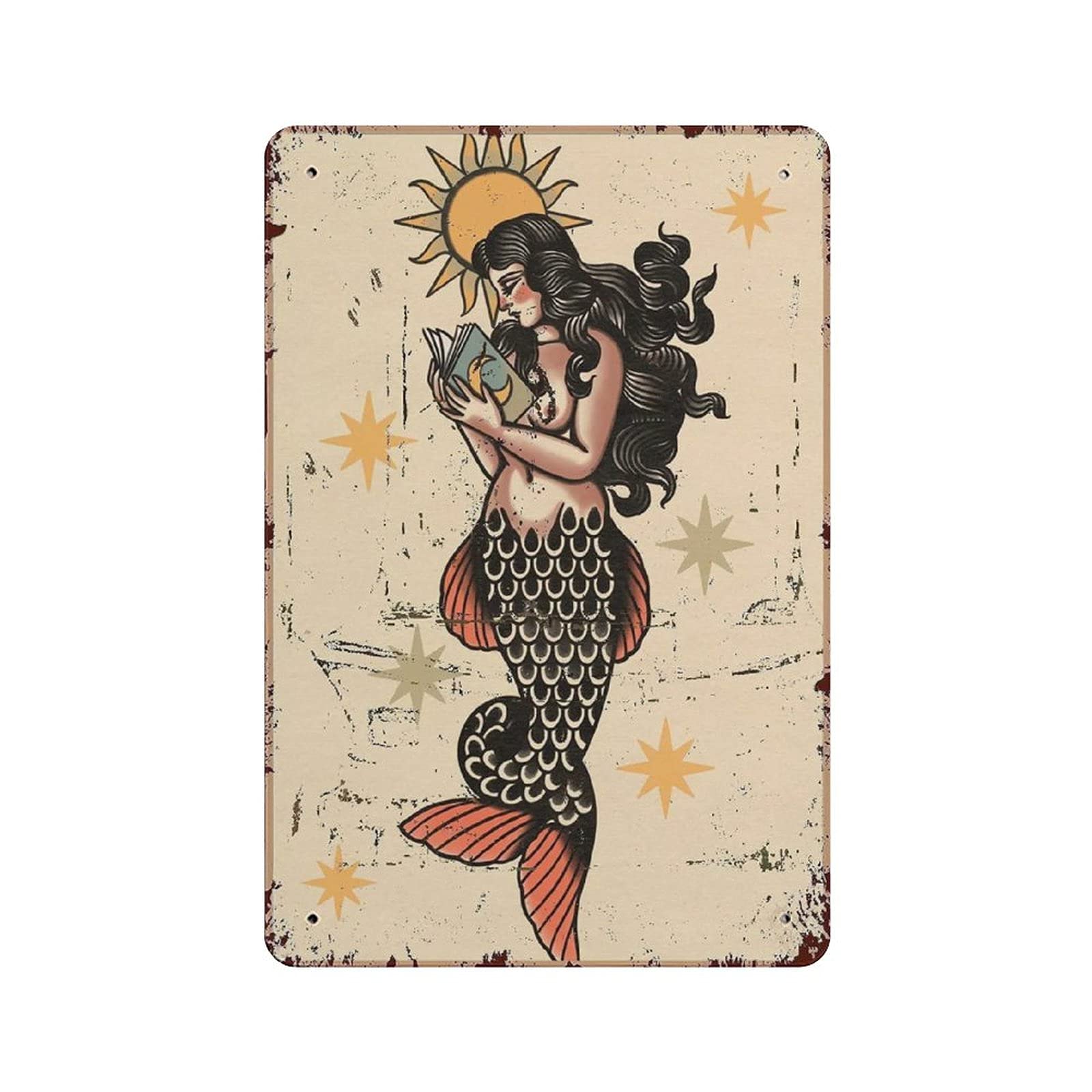 Hdadwy Mermaid Metal Tin Sign Vintage Tin Poster Metal Sign Wall Decoration Country Kitchen Home Garage Decor 12"X8"