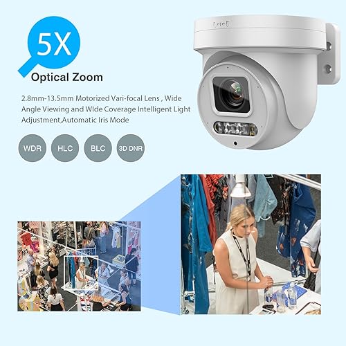 Miniatura 3 de Compatible con Hikvision 4K PTZ 8MP cámara IP PoE a todo color, zoom óptico 5X 2.7  0.531 in, detección de humanos y vehículos AI, focos de 98 pies