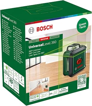 Bosch Cross line Laser UniversalLevel 360 (Vertical + Horizontal Laser Lines incl. 360° for Alignment Throughout the Entire Room, in Cardboard Box)