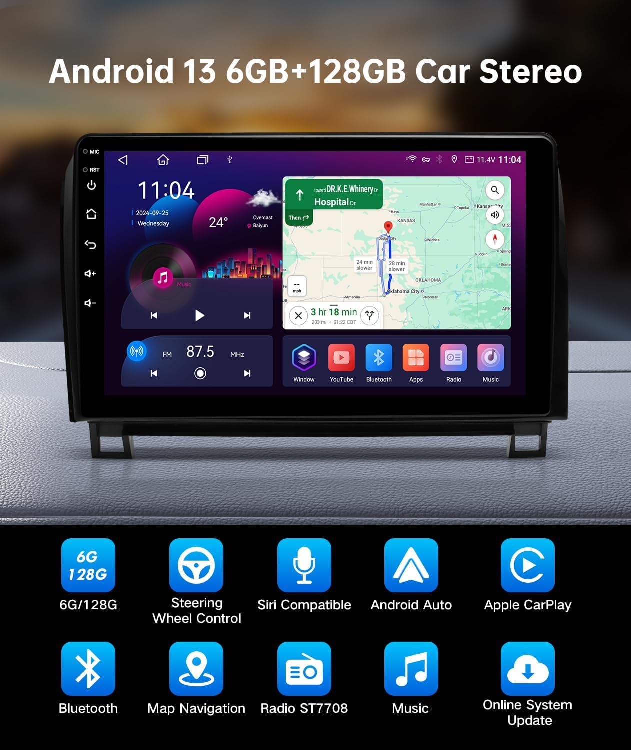 Android 13 Stereo for 2007-2013 Toyota Tundra, 2008-2018 Toyota Sequoia,10.2" QLED HD Touch Screen, 6G+128G with Wireless Apple Carplay, Android Auto, WiFi, DSP, SWC, AM FM Radio