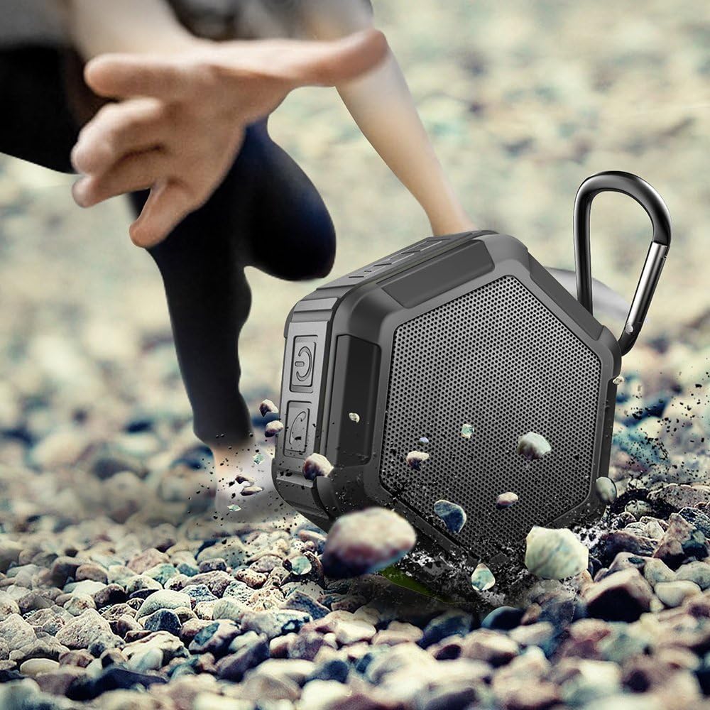 Portable Waterproof Bluetooth Speaker Wireless Speaker NFC Mini Outdoor HIFI Speaker Box Hands-Free Speakerphone with Built-in MIC, Stereo Sound, over 8 Hours Playtime-Black