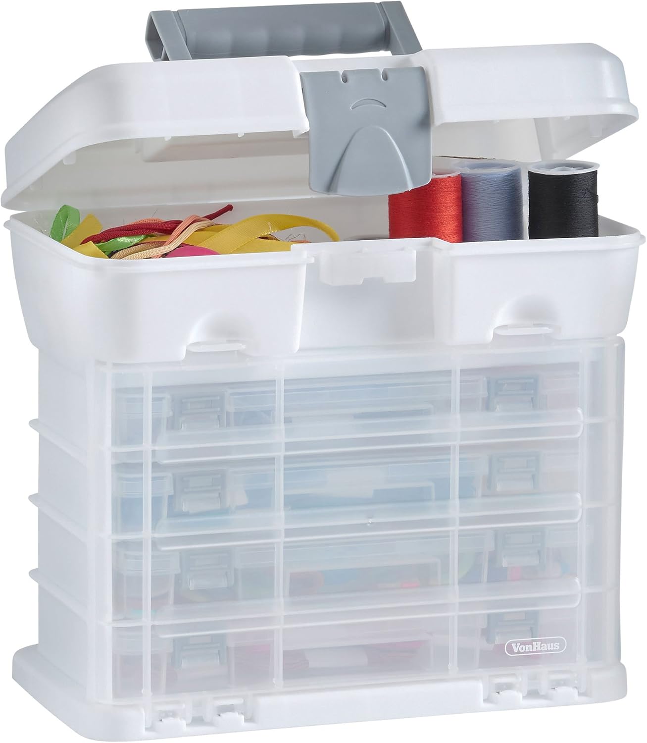 VonHaus Storage Organiser Carry Case with 4 Clear Drawers & Adjustable