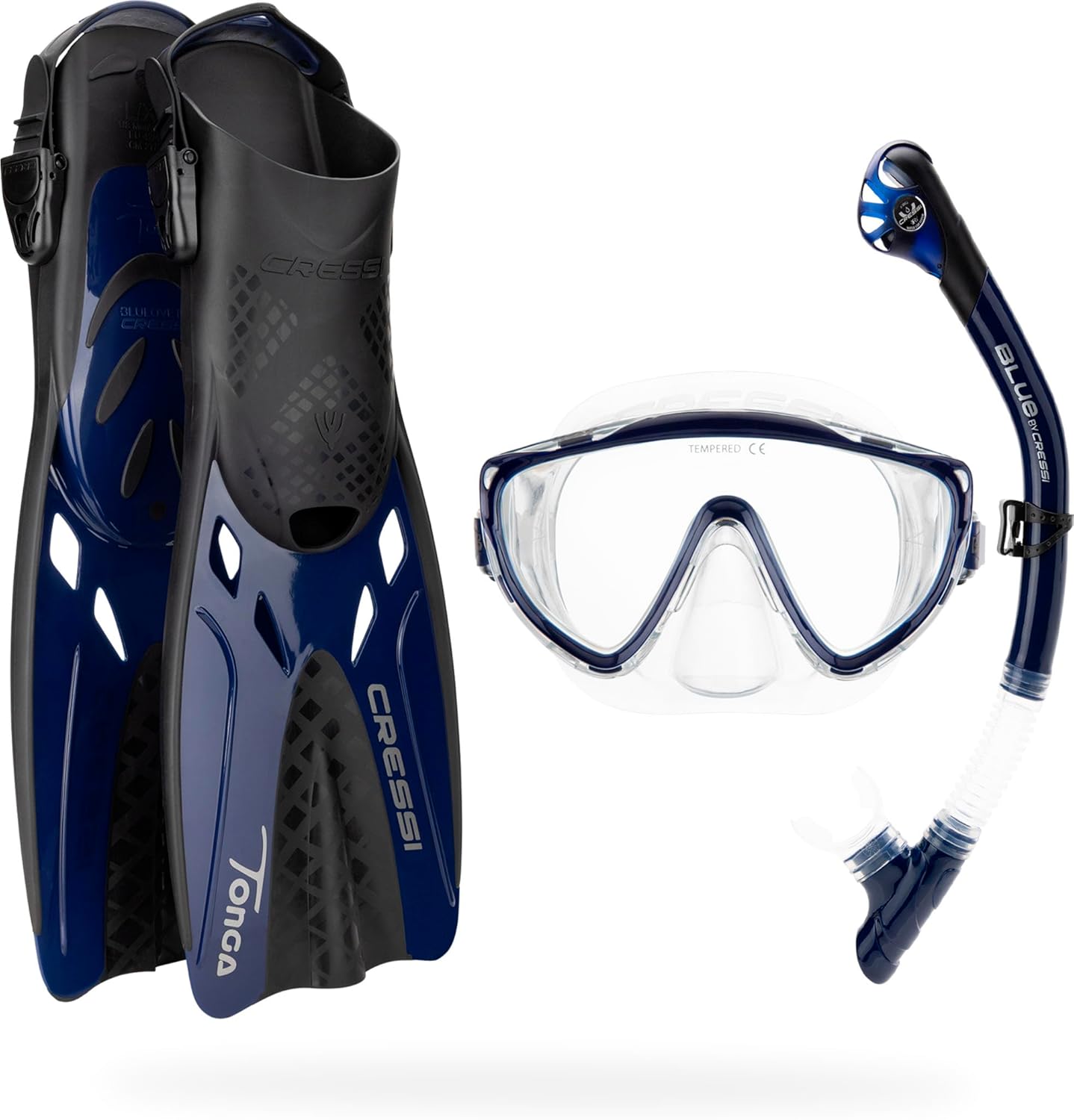 CRESSI Tino Adventure Set - Schnorchelset Tonga Flossen, Tino Maske und Scilla Schnorchel, zum Schnorcheln und Tauchen, Erwachsene