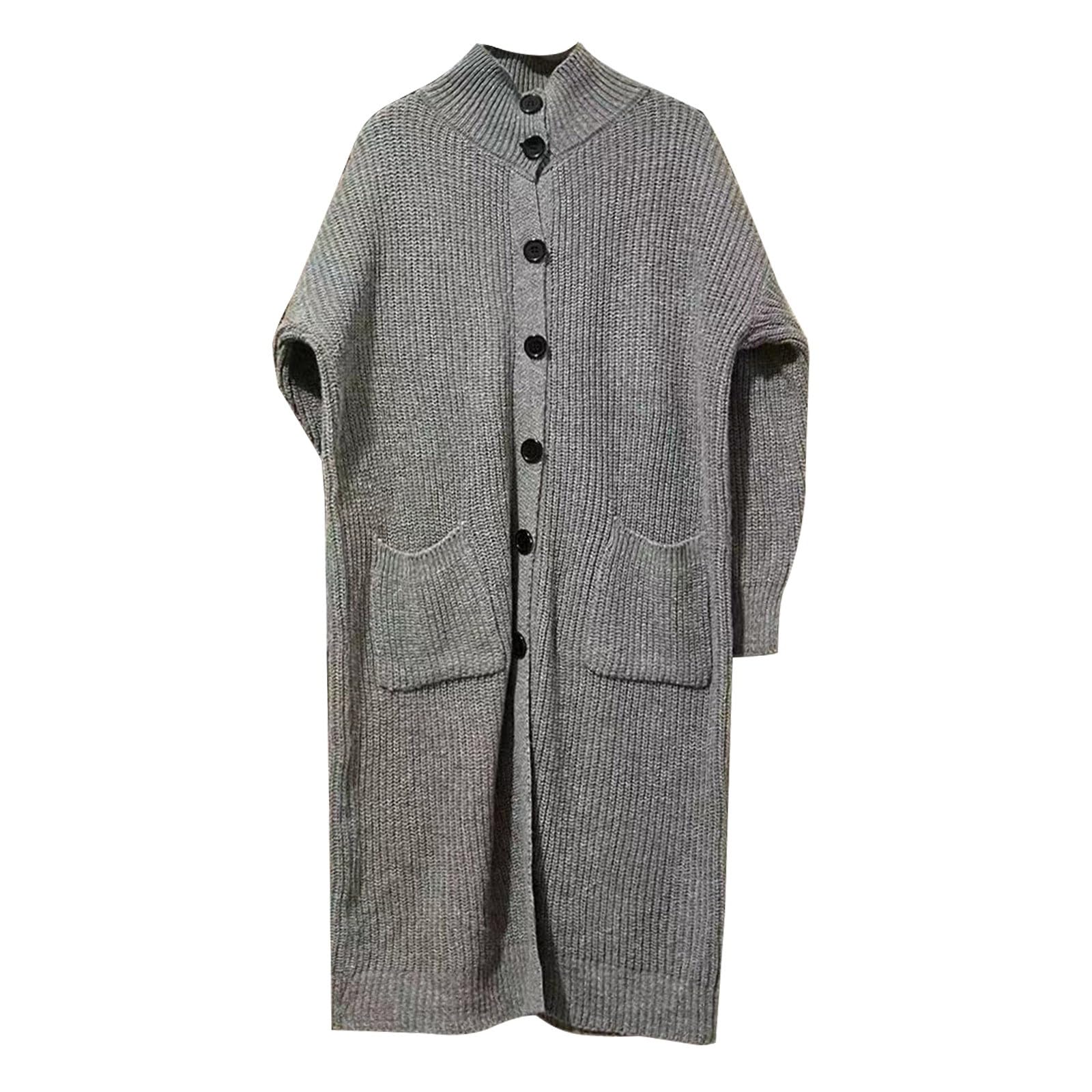 Generisch Damen Pullover Langer Strickjackenmantel mit hohem Halsausschnitt übergroßer Cardigan mit offener Vorderseite praktische Taschen für kühle Jahreszeiten