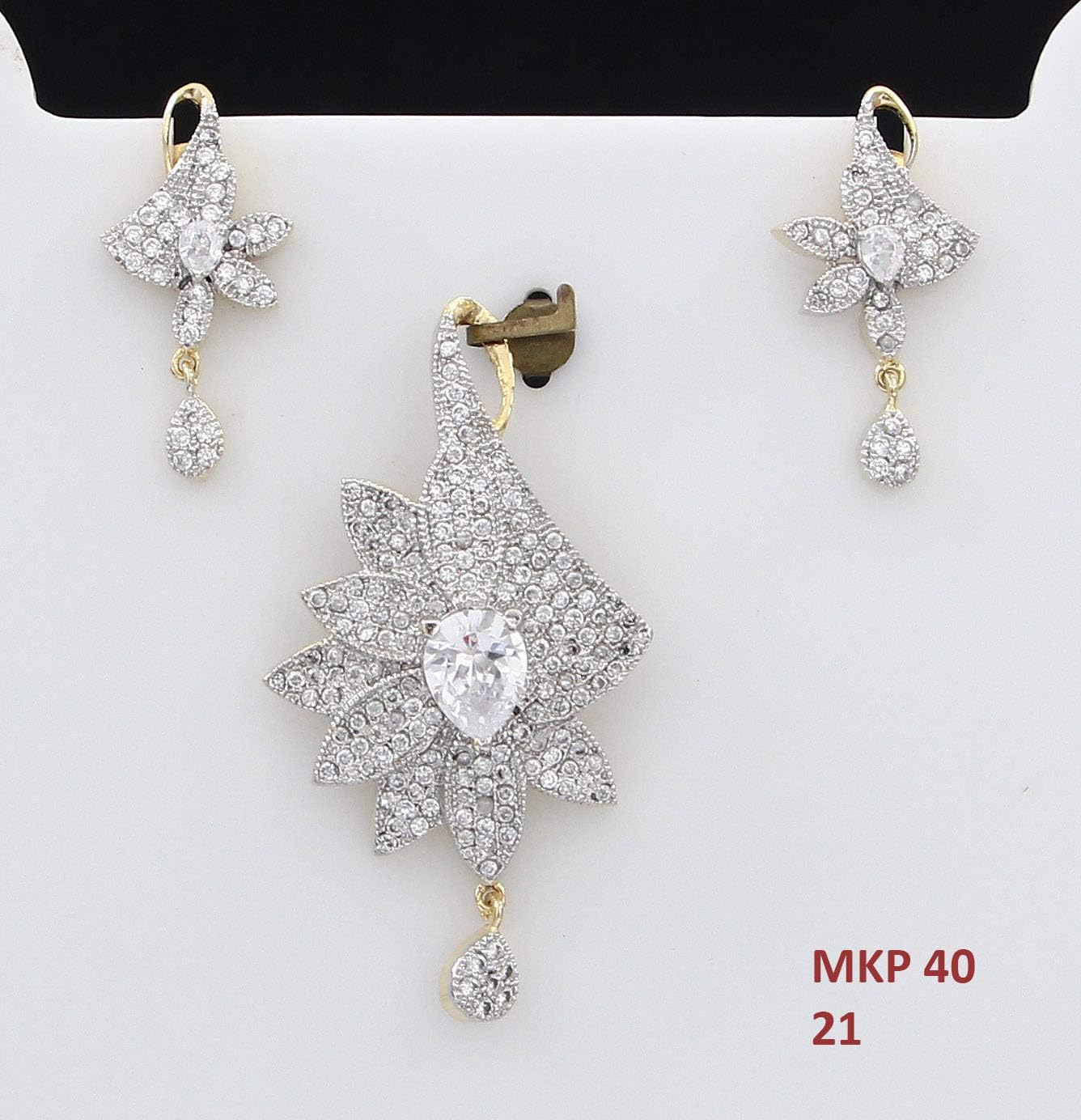 Pendant with Drop & Dangle Earring for Women White CZ Locket Gold Plated Multipurpose Accessories for Gift MKP 40-White