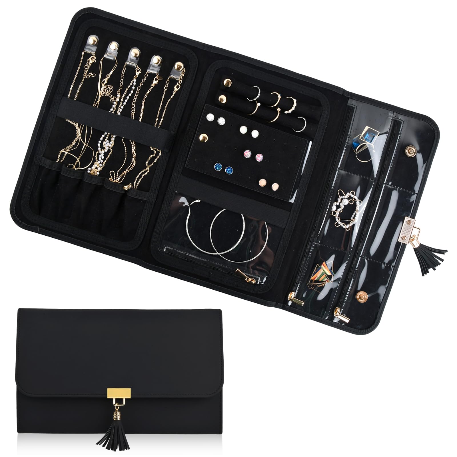 Rangement Bijoux Déco 2 Rouleaux à Bijoux En Soie Brodée - Sac Voyage Chinois Style Pour Bagues, Colliers & Boucles D'Oreilles Pochette Bijoux Style Chinois