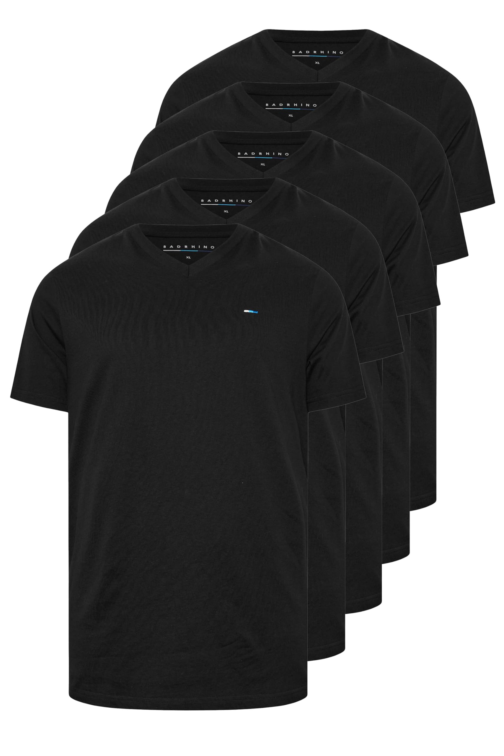 BadRhino Men's V-Neck T-Shirts - Black - 5-6XL - Cotton