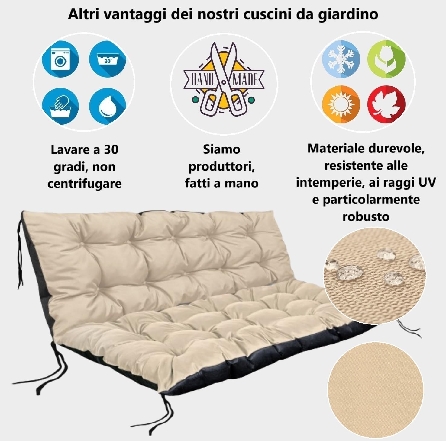 Set di cuscini per pallet 2 pezzi: cuscino per seduta 120 x 80 cm, schienale 120 x 40 cm – imbottitura morbida, facile da pulire, resistente all’acqua