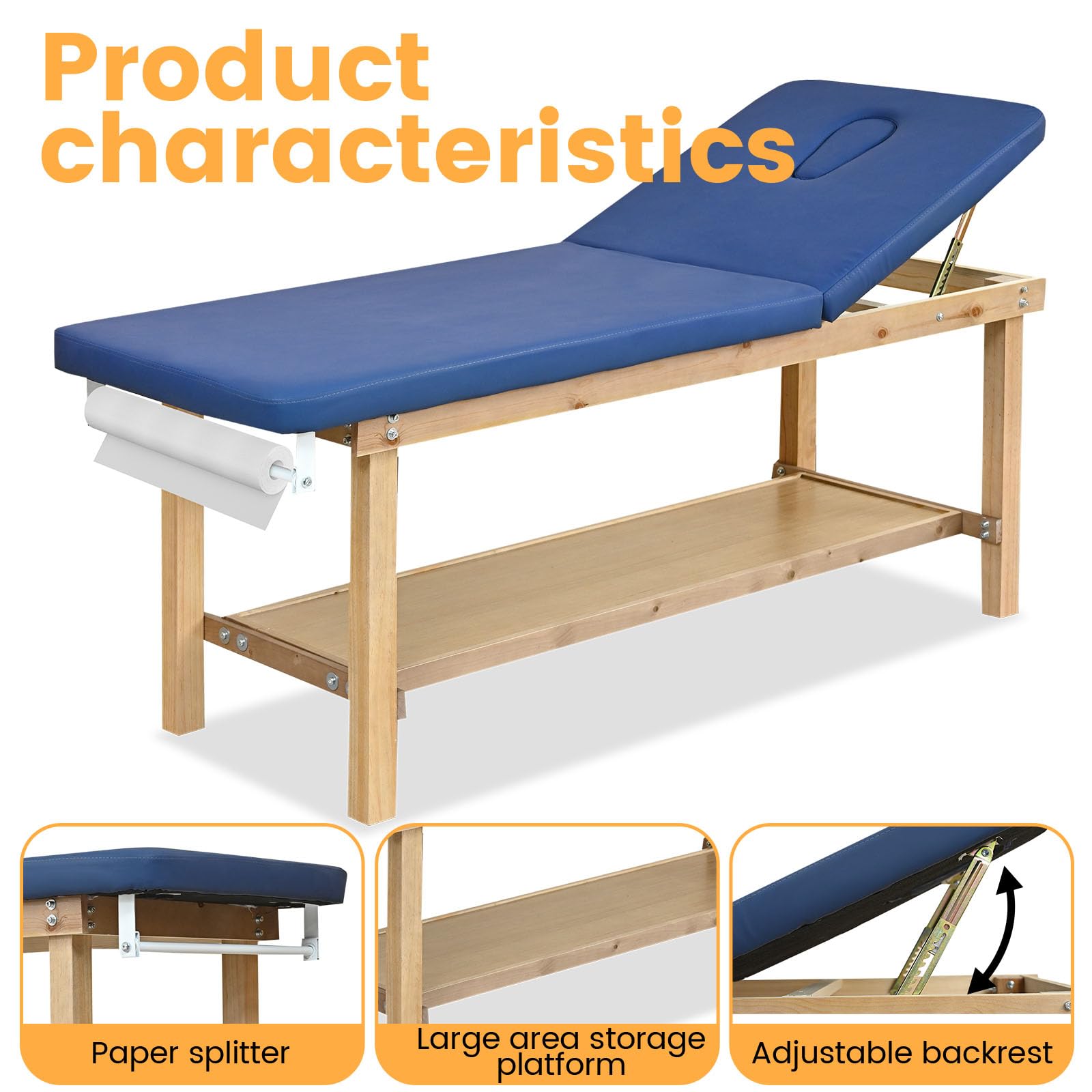 VEICAR Exam Table with Paper Roll Dispenser & Shelf, 27.5