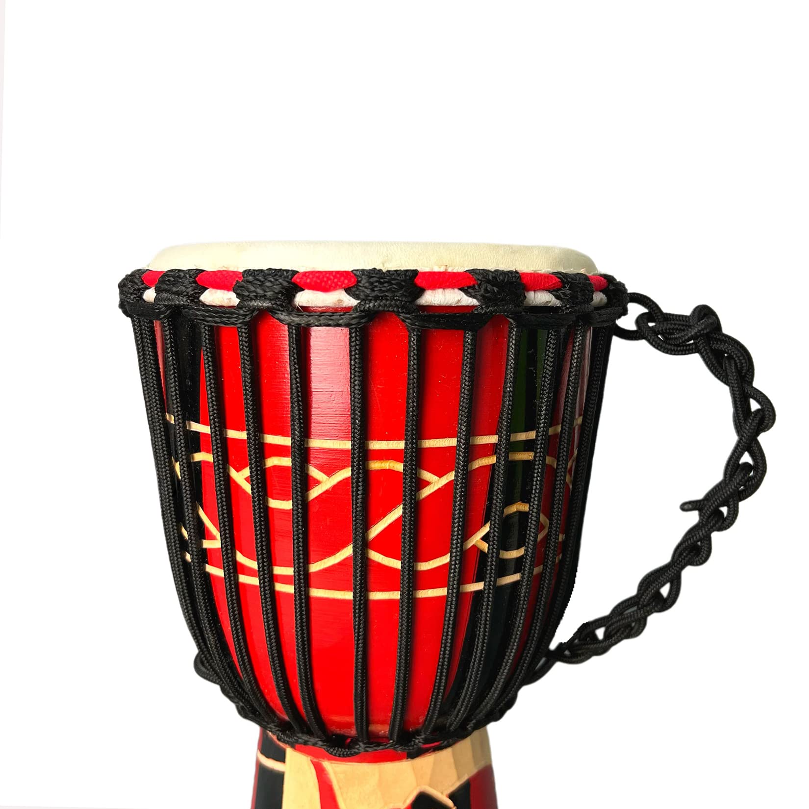 BORIYAM Djembe Drum Professionally Hand Carved, Goatskin Drum Head, From West African Style Tambourine, Bongo, Percussion (Red Elephant)