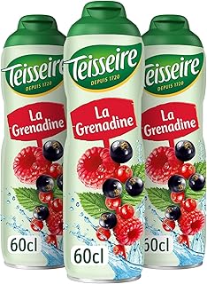 Teisseire Sirop de Grenadine (Fruits Rouges) pour Boisson Rafraîchissante, Cocktails, Bidon Recyclable 3x60cl