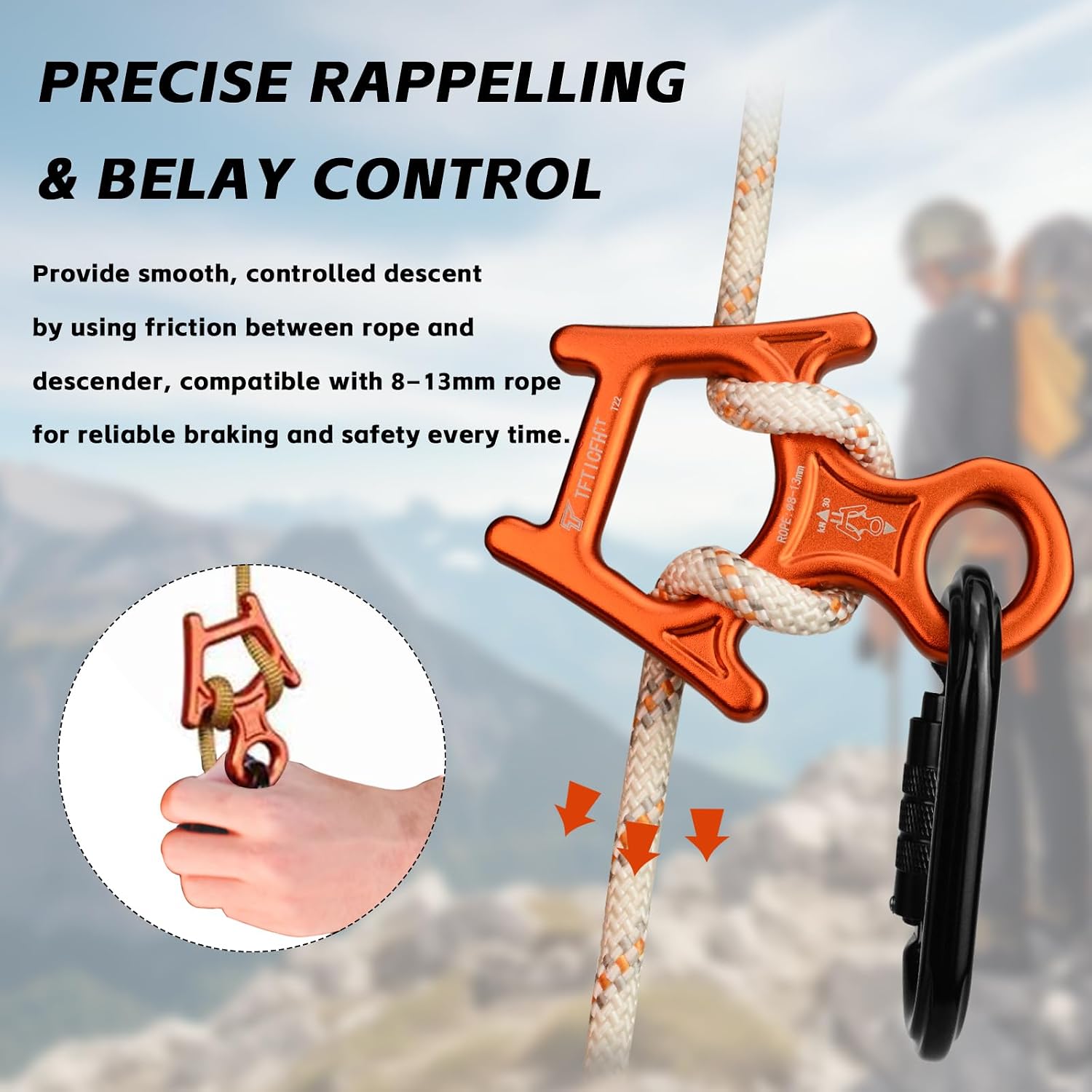 Figure 8 Descender, 30kN Climbing Descender, Heavy Duty 7075 Aluminum Belay & Rappel Equipment for Climbing, Mountaineering, Arborist, Caving, Aerial Yoga