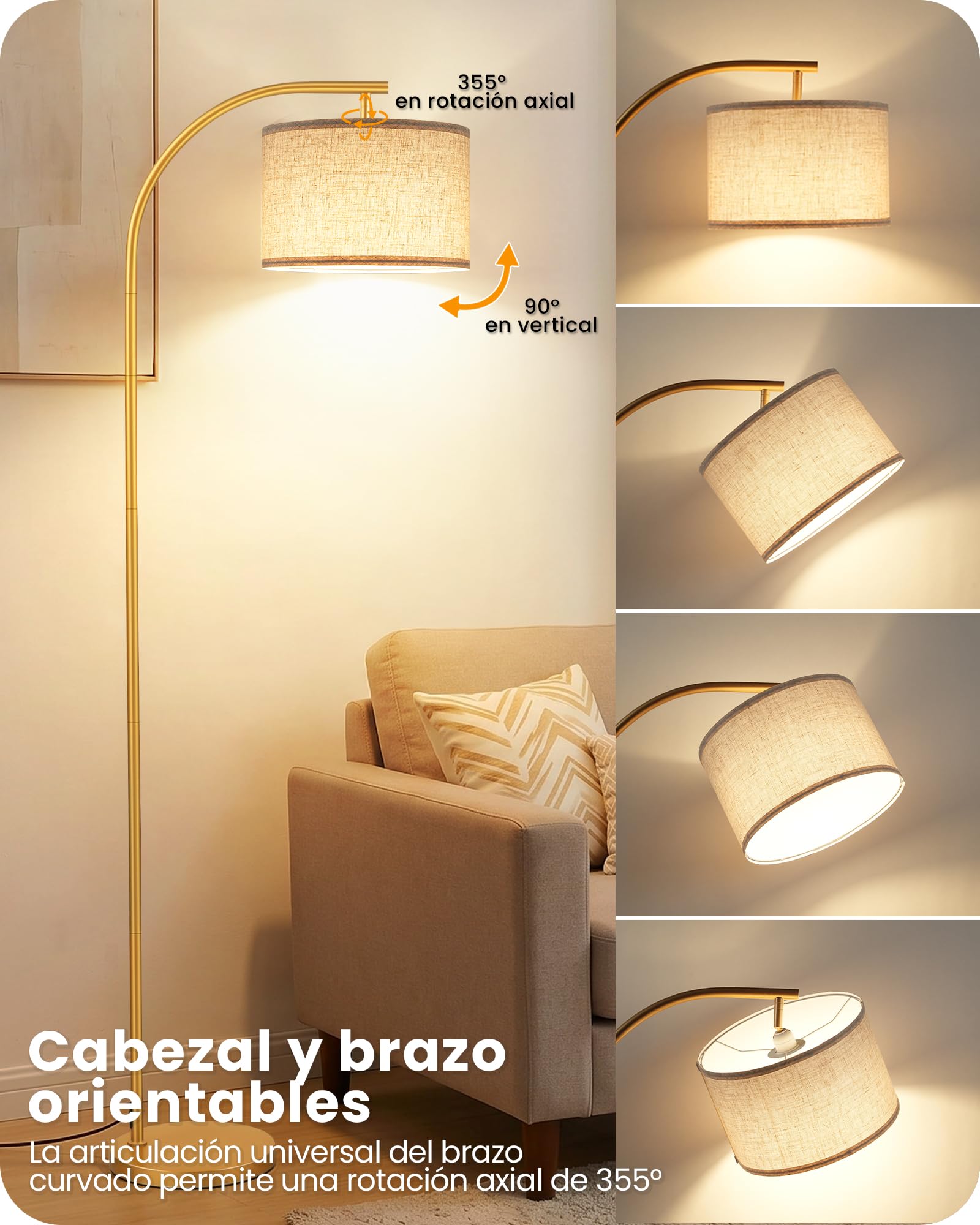 Lámpara de Pie para Salón, Dorado y Beige