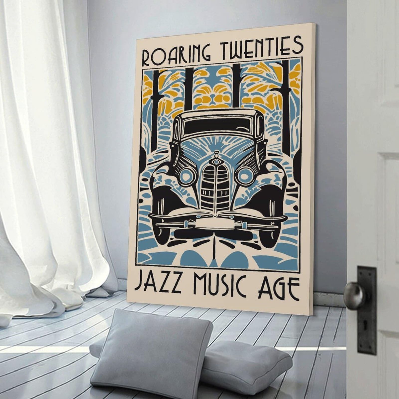 Junmoney Frame-Style-3 Decorative Canvas Print Roaring Twenties Jazz Music Age, 24X36inch(60X90cm), For Office, Study Or Home Workspace, Decorative Artwork For Productive Spaces
