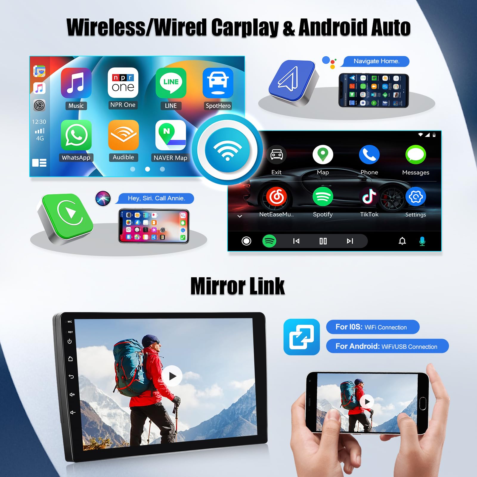 SIXWIN 2 Go+64 Go Android 15 Autoradio pour Renault Clio 3 2005-2017 avec Carplay/Android Auto, Clio 3 Écran Tactile 9'' Voiture avec WiFi GPS Mirror Link Bluetooth FM/RDS EQ Commandes au Volant