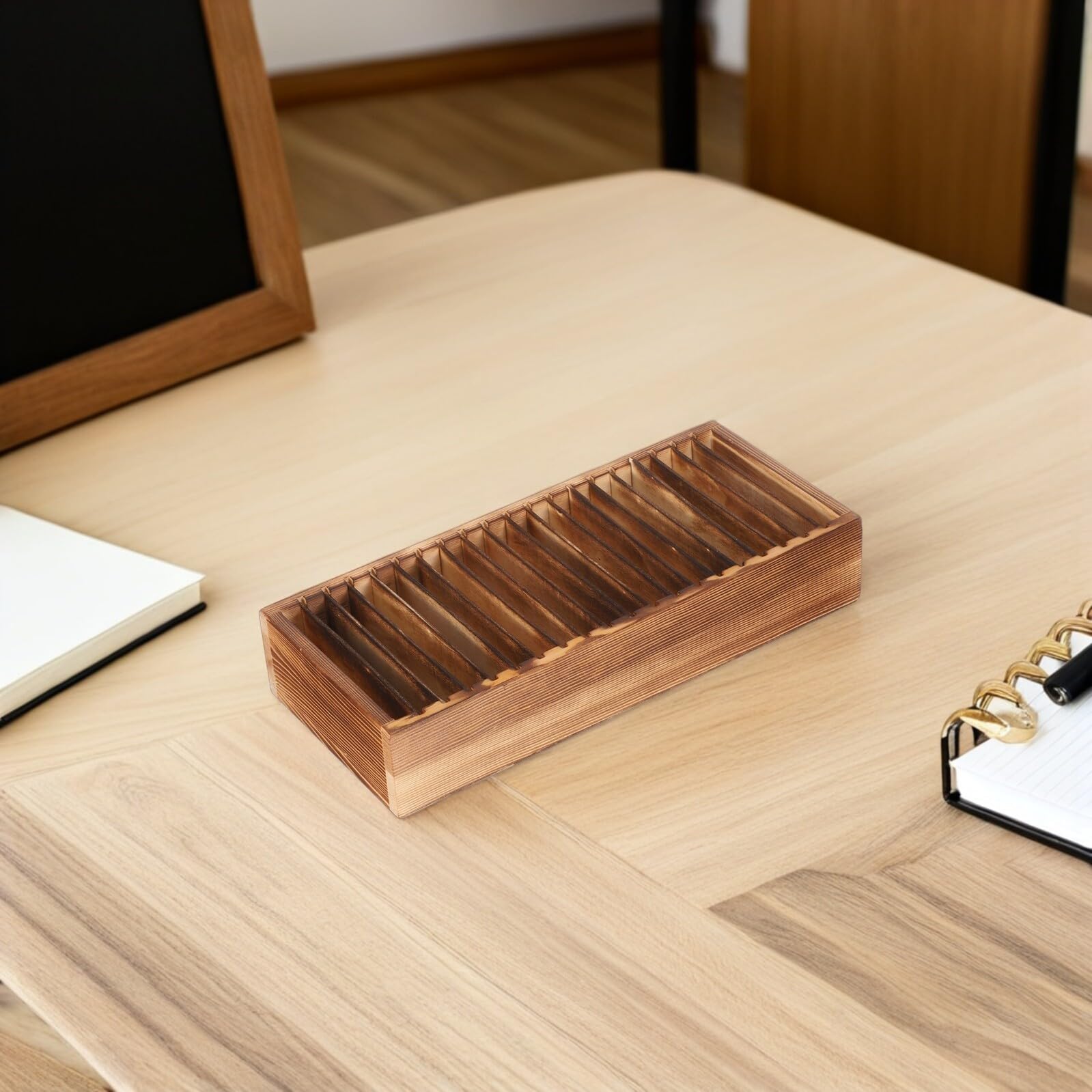 Visitenkartenbox aus Holz mit Herausnehmbaren Fächern für Schreibtisch Karteikartenbox aus Massivholz als Visitenkartenhalter und Aufbewahrungsbox für Büro und Zuhause