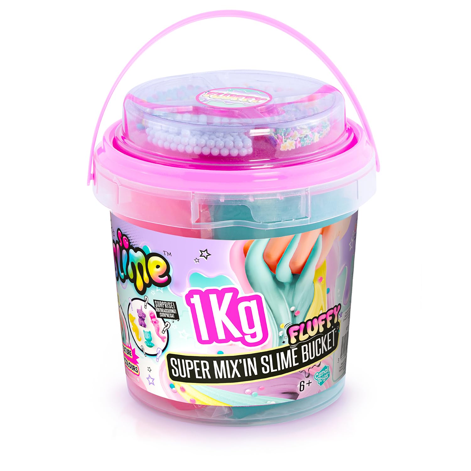 Canal Toys - So Slime - 1 kg fertiger Schleim-Eimer - Mix’in & dekorieren mit Charms & Perlen - 4×250 g, praktische Aufbewahrung - Kreatives Bastel-Set für Kinder ab 6 Jahren - Mehrfarbig - SSC 148