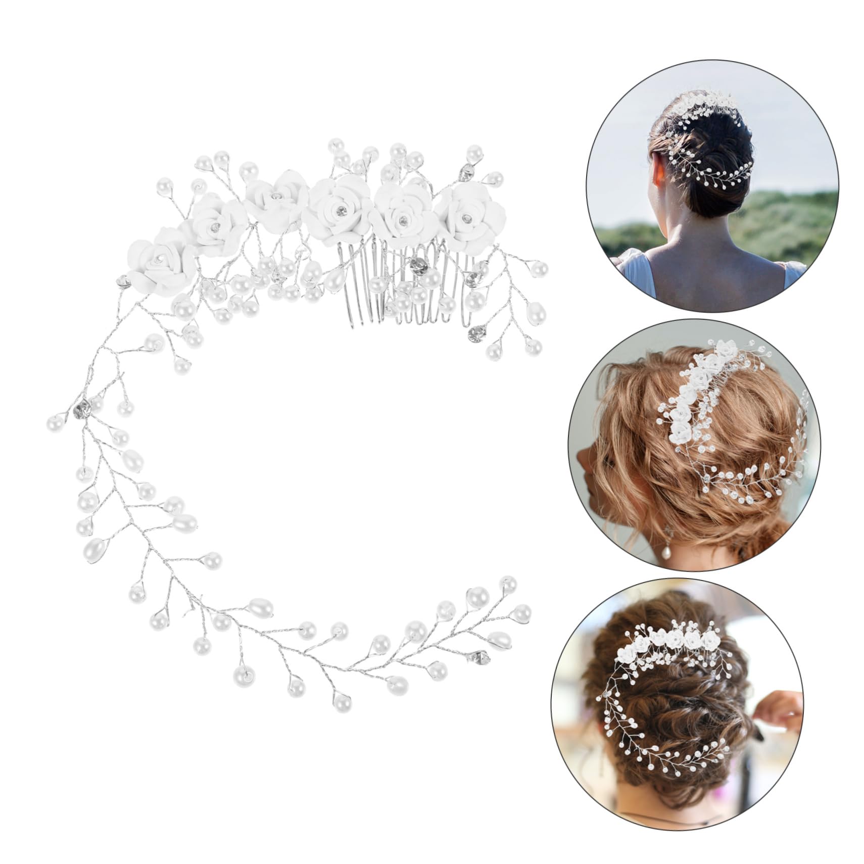 FRCOLOR Cintas para el pelo con perlas y flores, diadema, cinta para el pelo, accesorios para el pelo para el baile de graduación, diademas para el pelo para la novia, flores para el pelo, para mujer,