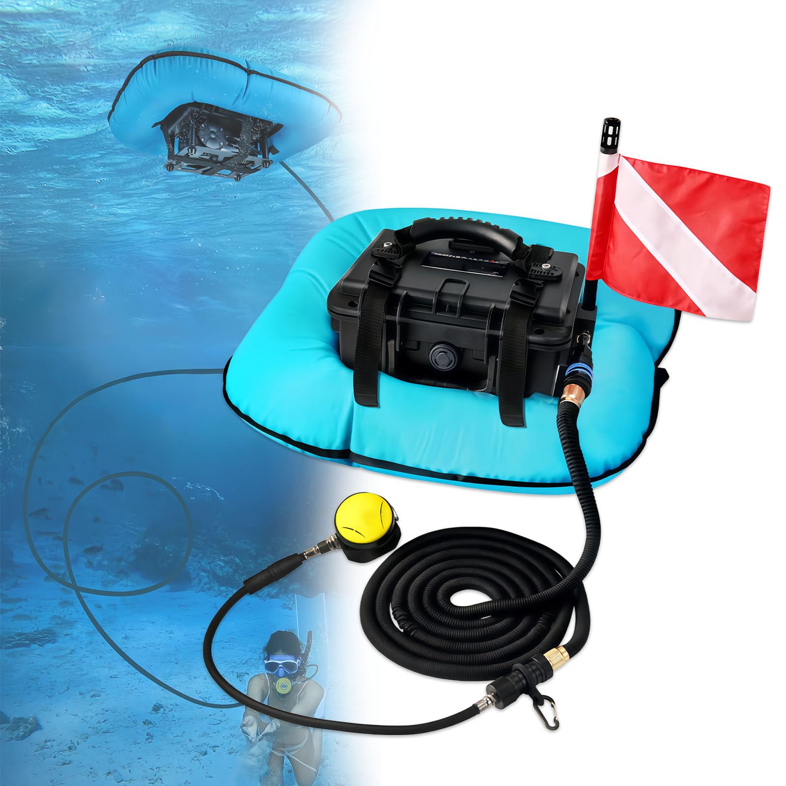Máquina de respiración eléctrica portátil para Buceo Blue | Batería recargable integrada, sin tanque de buceo, ideal para actividades de buceo snuba al aire libre.