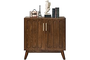 Boho Chic Solid Wooden Sideboard Buffet Cabinet for Mid Century Modern Living Spaces